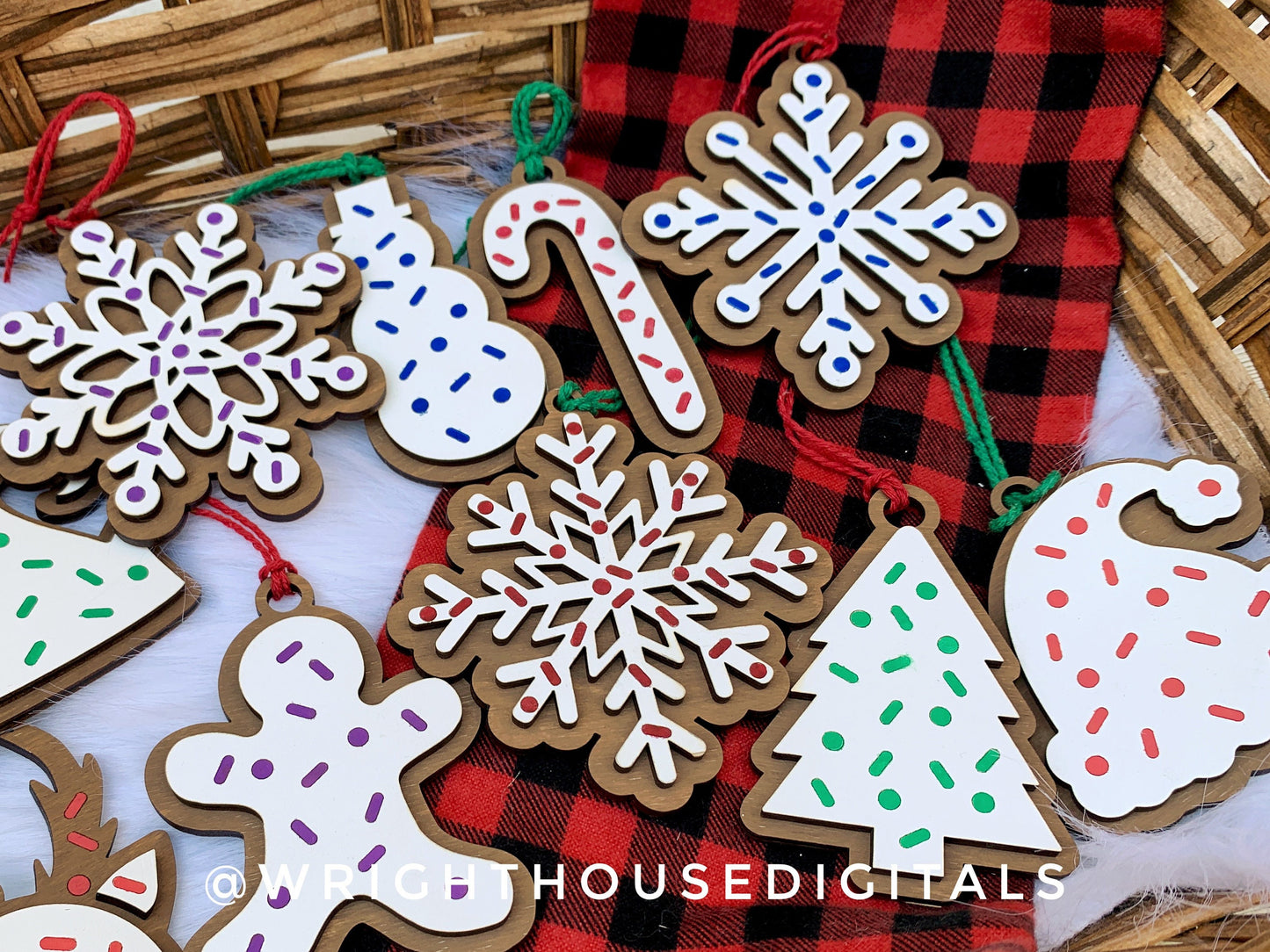 Frosted Sprinkle Christmas Cookie Ornaments - Layered DIY Stocking Stuffer Tags - Quick Cut File For Glowforge Lasers - Digital SVG File