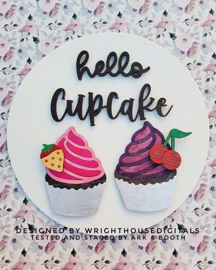 Valentine' Day Hello Cupcake - Festive Seasonal Round - Files for Sign Making - SVG Cut File For Glowforge - Digital File