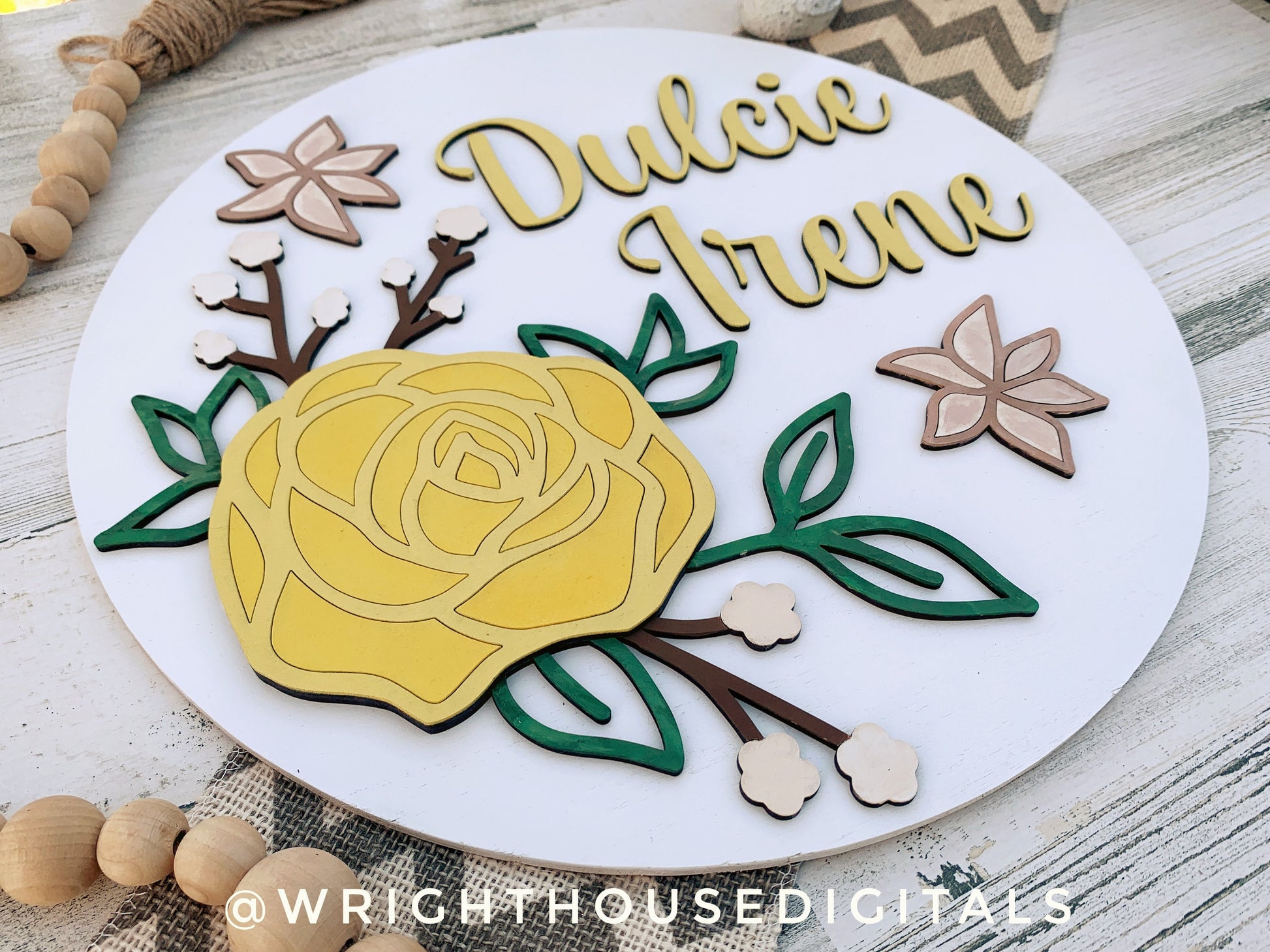 Love Wins Rose Valentines Round Sign - Spring Floral Sign Making and DIY Kits - Single Line Cut File For Glowforge Laser - Digital SVG File