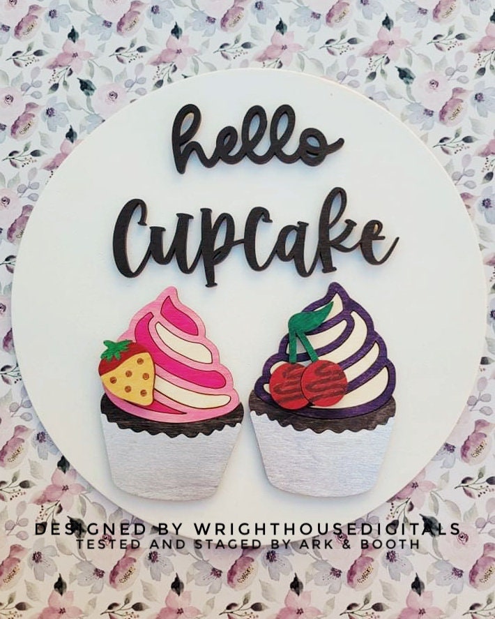 Valentine' Day Hello Cupcake - Festive Seasonal Round - Files for Sign Making - SVG Cut File For Glowforge - Digital File