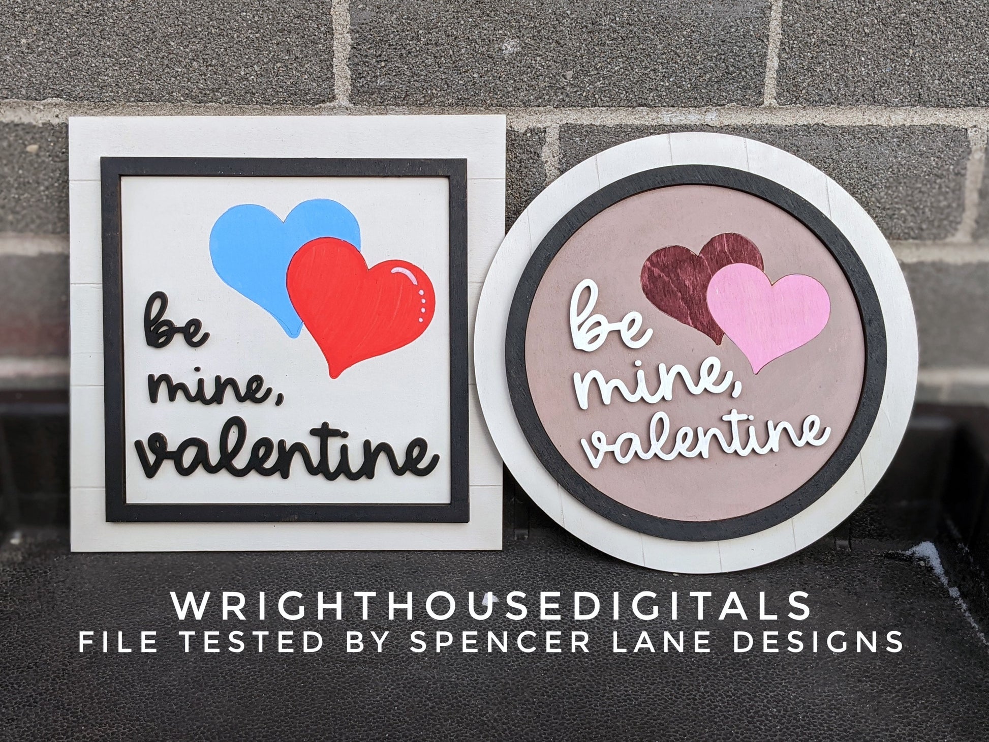 Be Mine Valentine Hearts Shiplap Shelf Sitter - Round and Square Frames - Files for Sign Making - SVG Cut File For Glowforge - Digital File