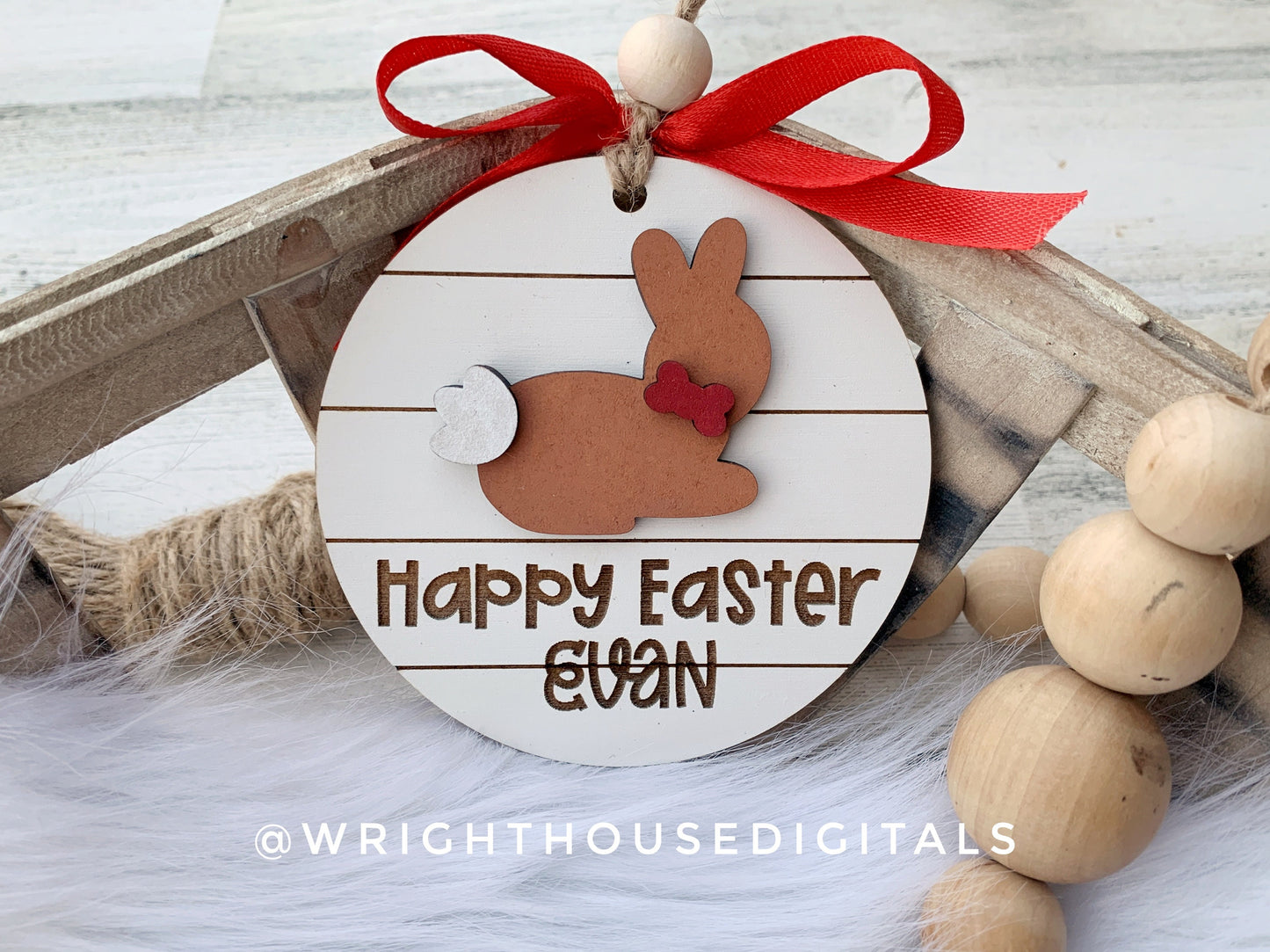 Easter Bunny Shiplap Ornaments and Basket Tags - Seasonal Tiered Tray Decor and DIY Kits - Cut File For Glowforge Lasers - Digital SVG File