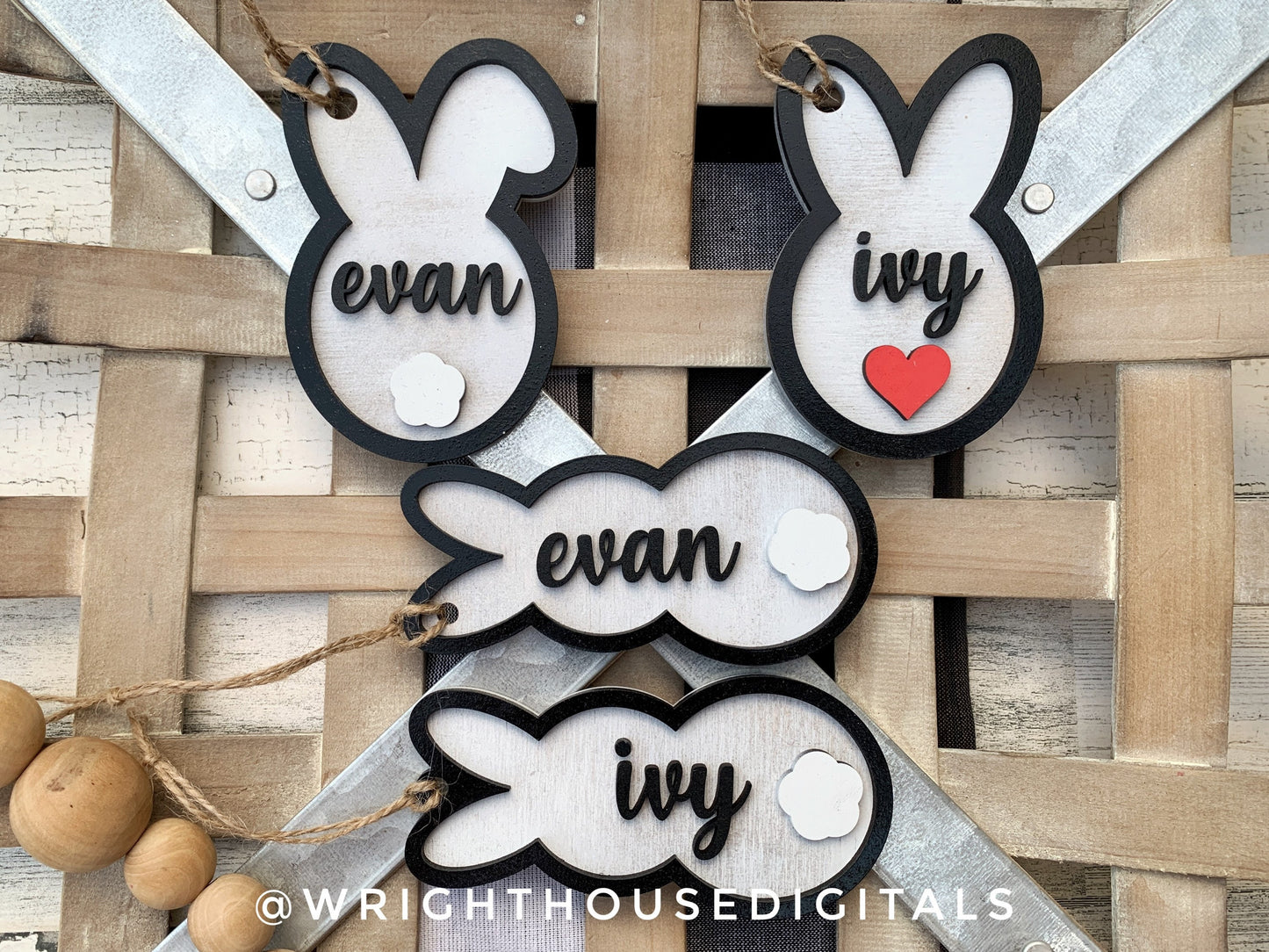 Easter Bunny Basket Tag Ornament Bundle - Minimalist and Farmhouse - Personalizable Quick Cut File For Glowforge Lasers - Digital SVG File