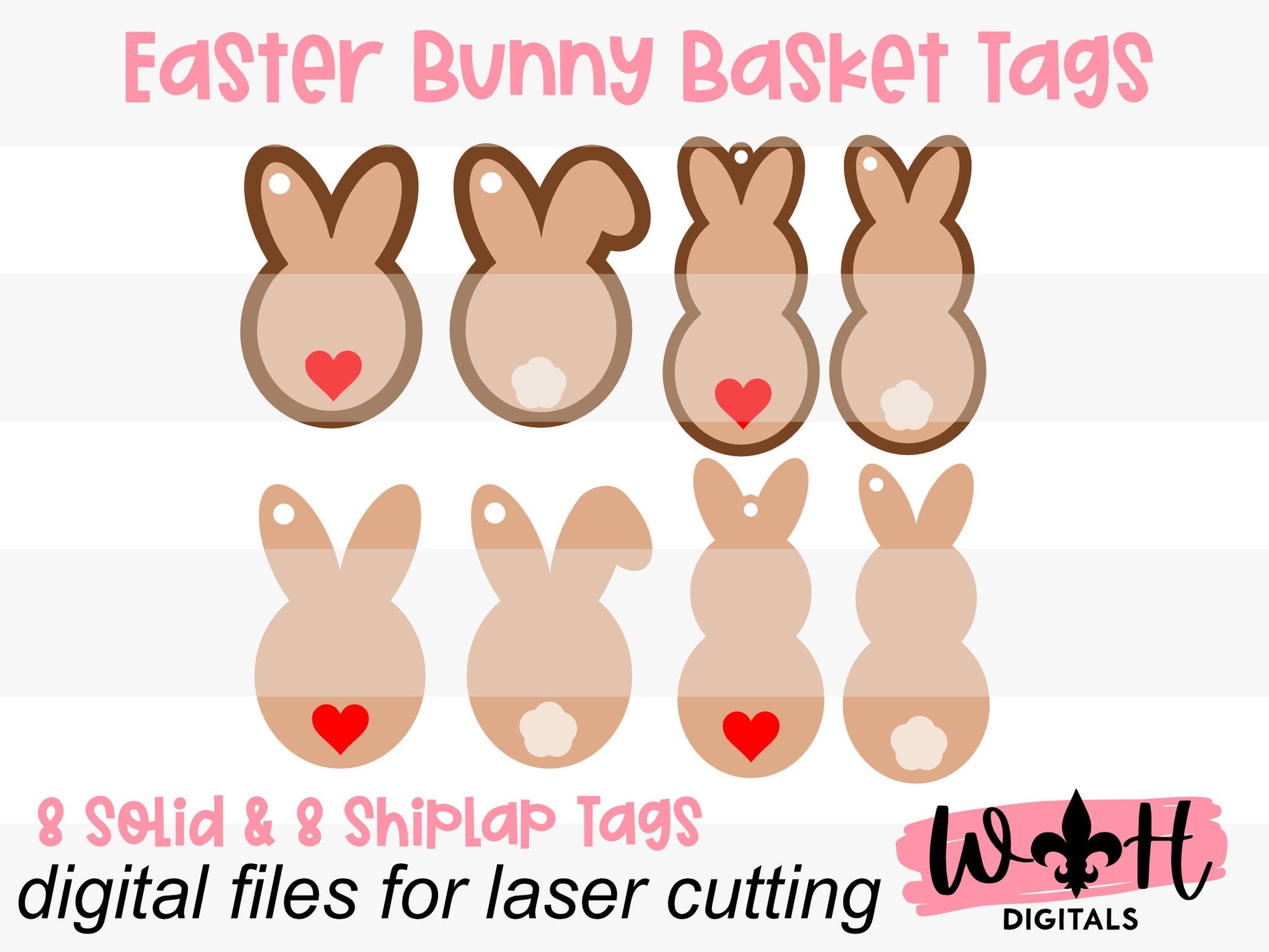 Easter Bunny Basket Tag Ornament Bundle - Minimalist and Farmhouse - Personalizable Quick Cut File For Glowforge Lasers - Digital SVG File