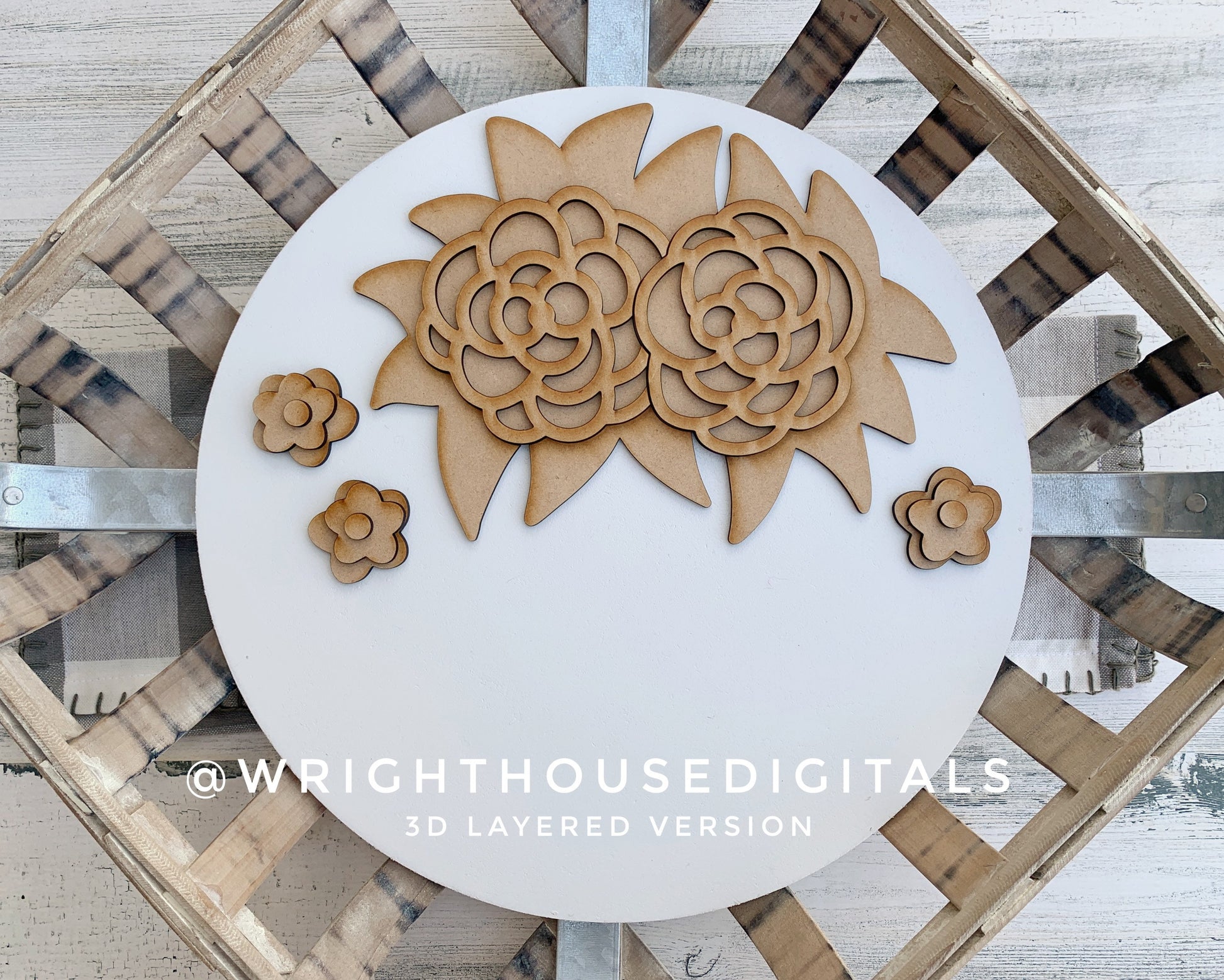 Tropical Summer Roses and Greenery Door Hanger Round - Floral Sign Making and DIY Kits - Cut File For Glowforge Laser - Digital SVG File