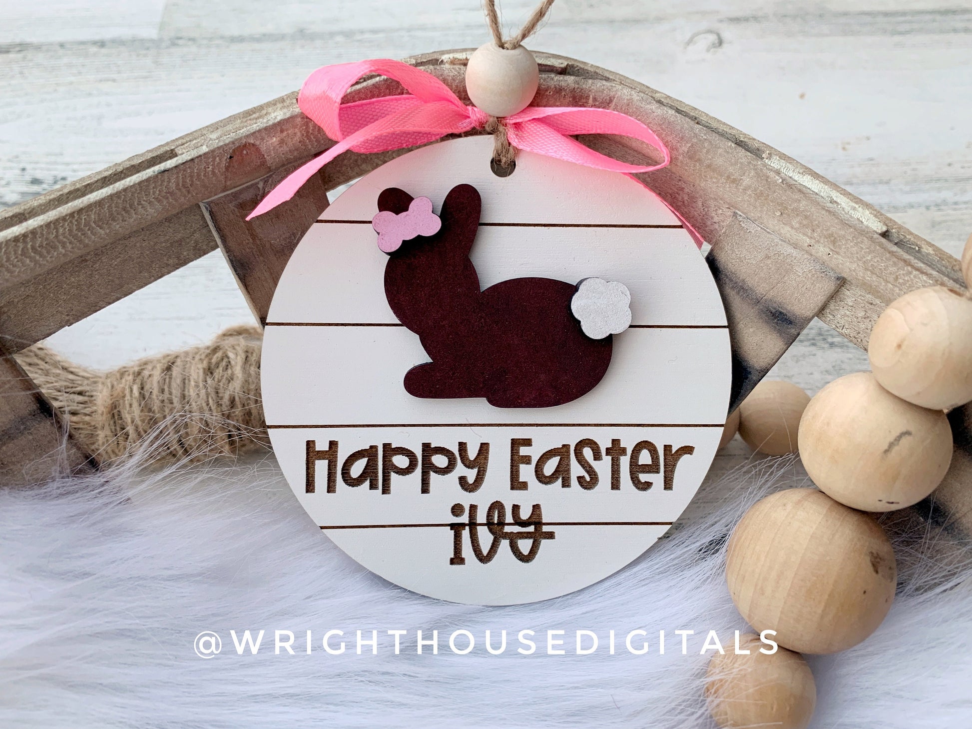 Easter Bunny Shiplap Ornaments and Basket Tags - Seasonal Tiered Tray Decor and DIY Kits - Cut File For Glowforge Lasers - Digital SVG File