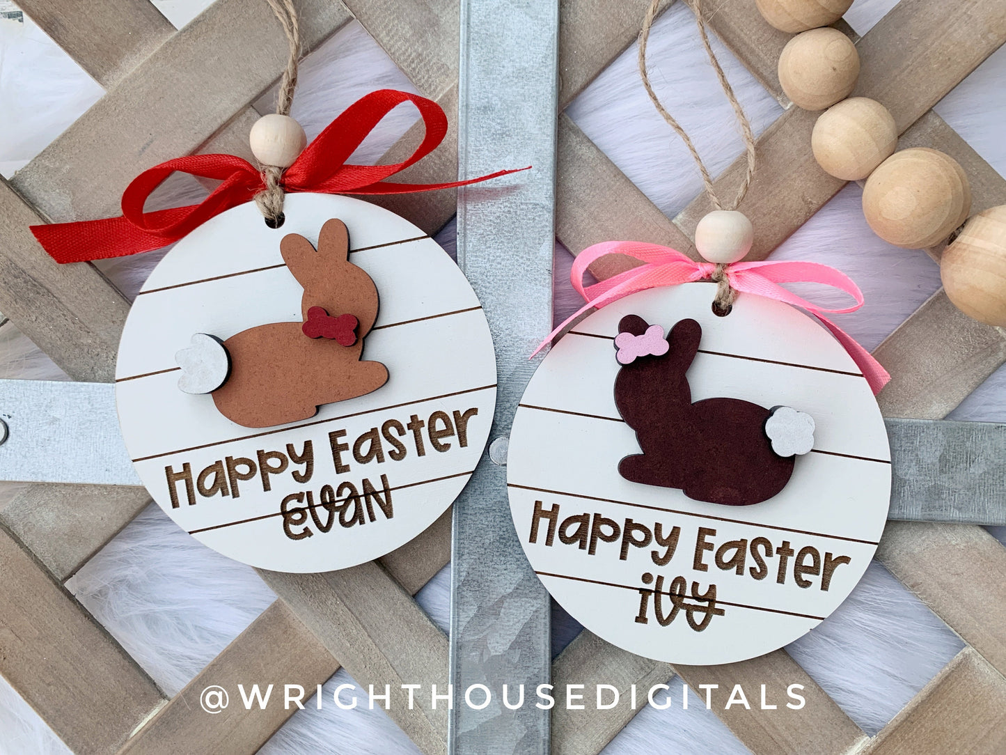 Easter Bunny Shiplap Ornaments and Basket Tags - Seasonal Tiered Tray Decor and DIY Kits - Cut File For Glowforge Lasers - Digital SVG File