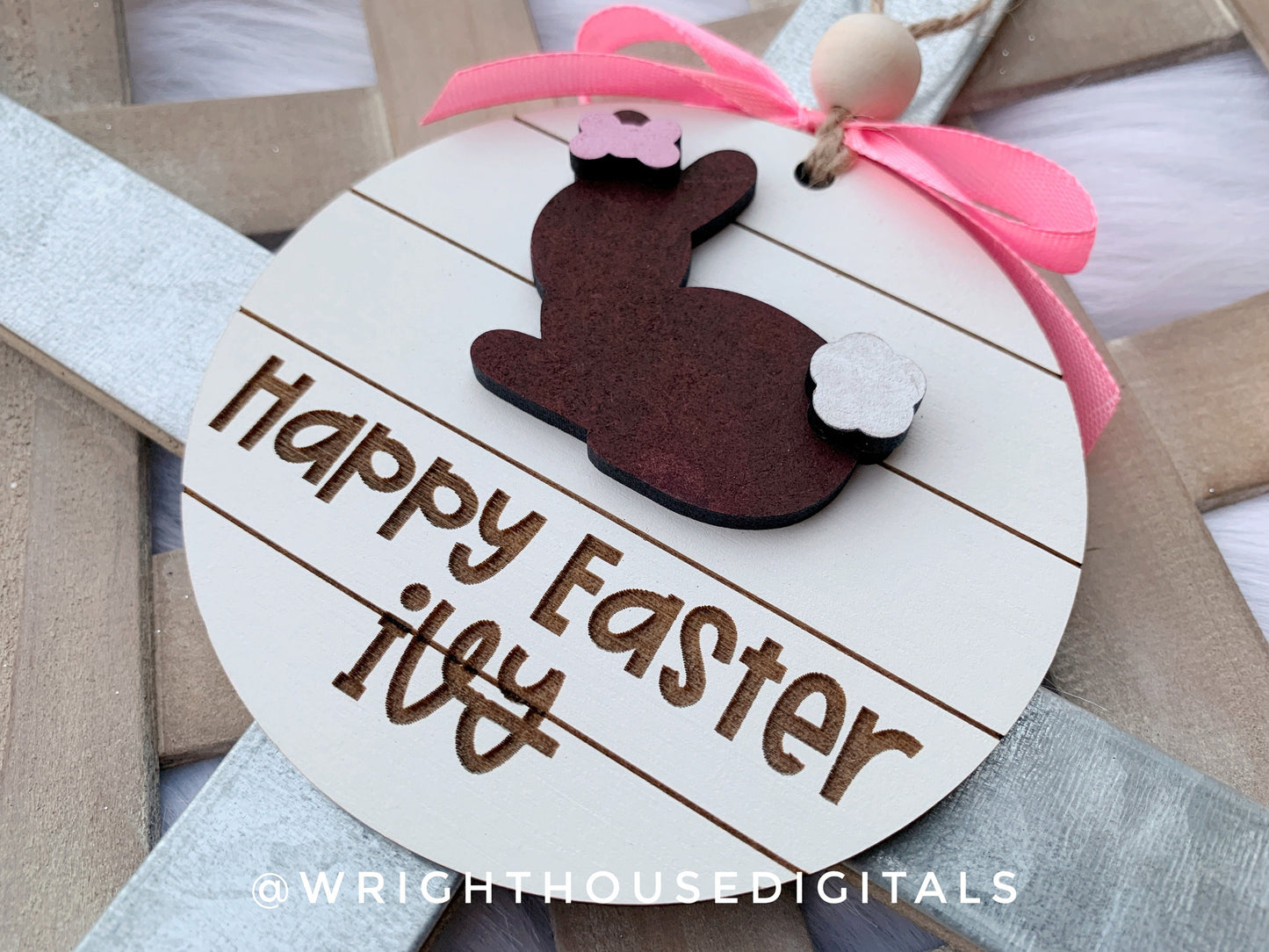 Easter Bunny Shiplap Ornaments and Basket Tags - Seasonal Tiered Tray Decor and DIY Kits - Cut File For Glowforge Lasers - Digital SVG File