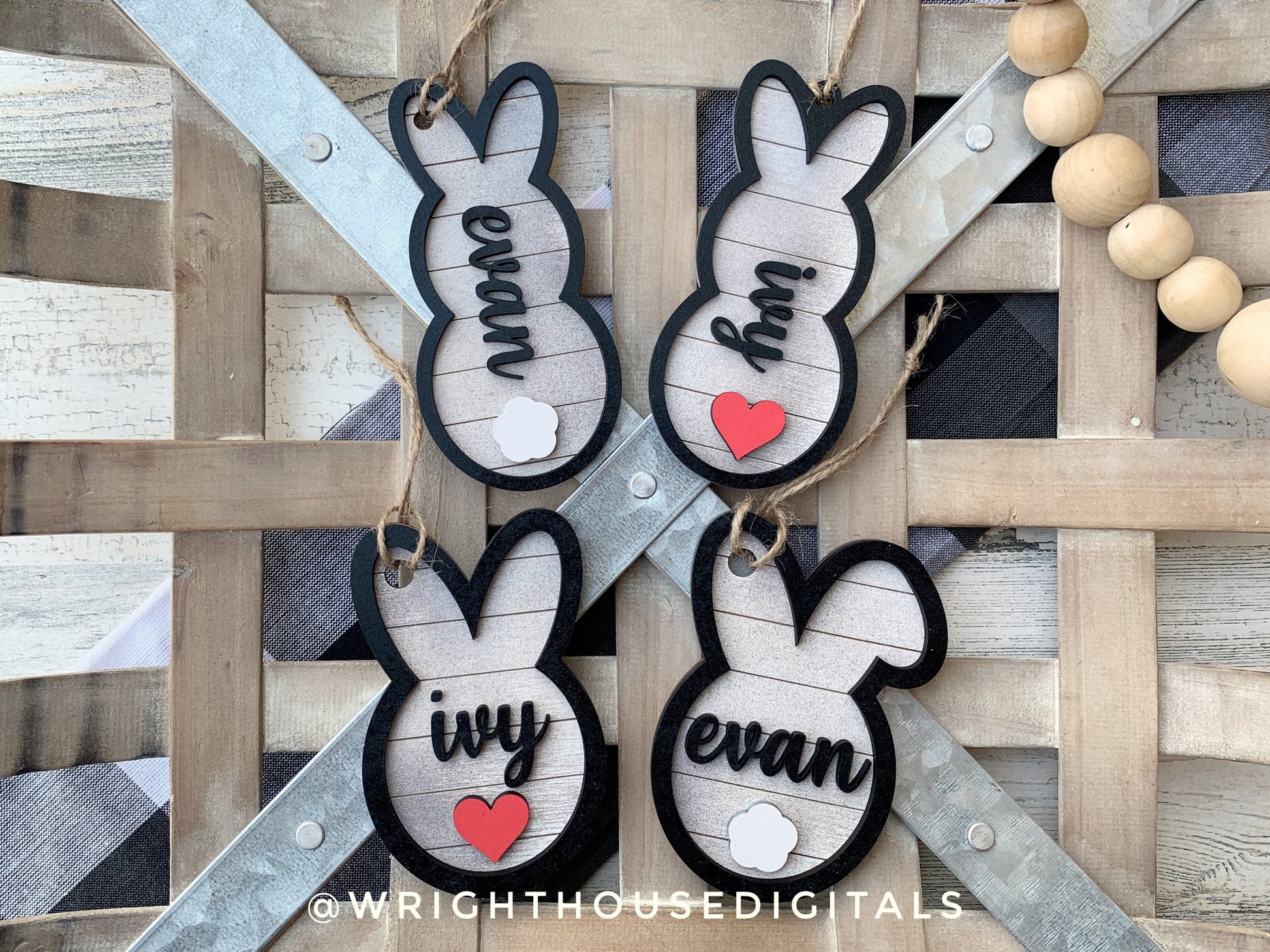 Easter Bunny Basket Tag Ornament Bundle - Minimalist and Farmhouse - Personalizable Quick Cut File For Glowforge Lasers - Digital SVG File