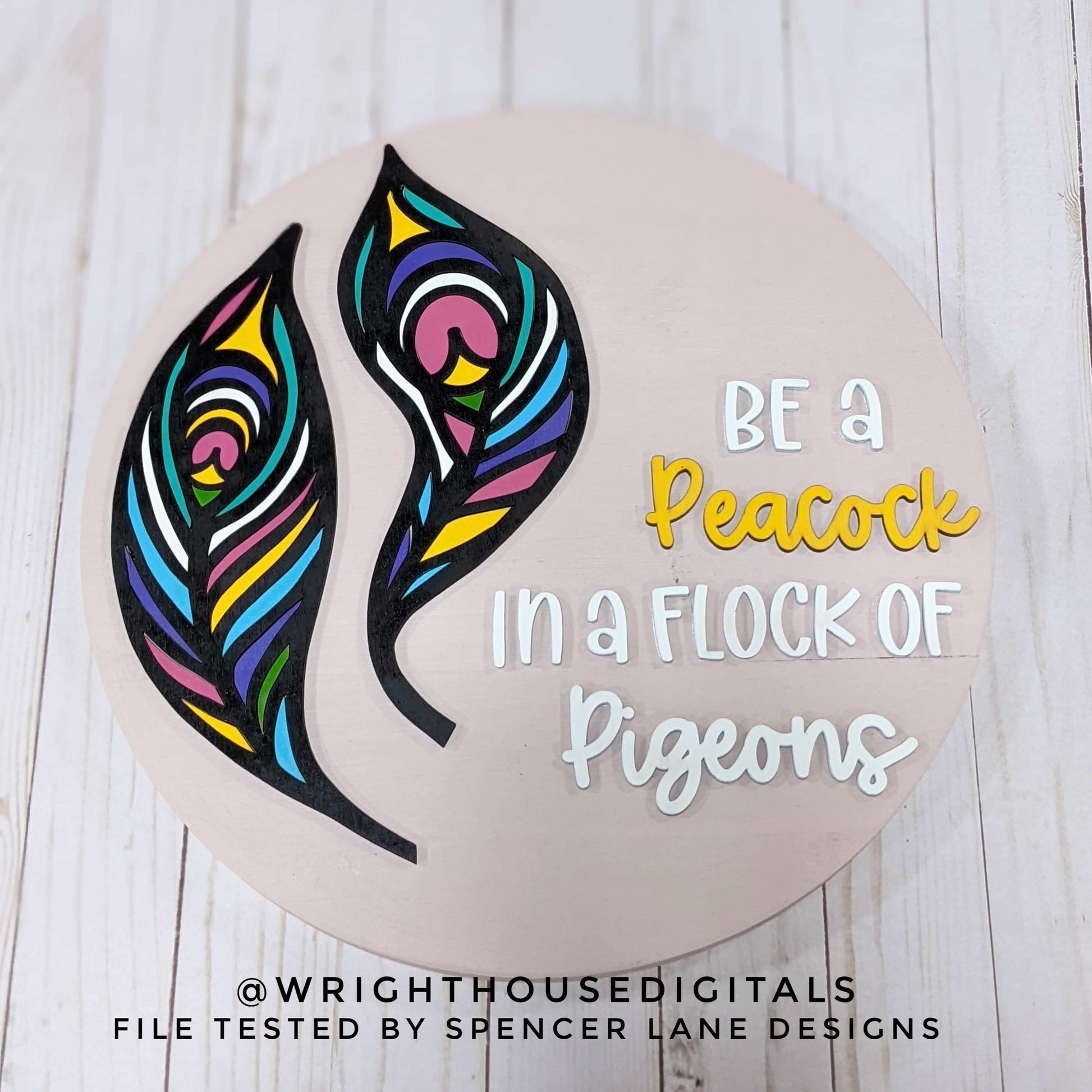 Peacock Feathers Home and Door Hanger Round - Seasonal Sign Making and DIY Kits - Cut File For Glowforge Lasers - Digital SVG File