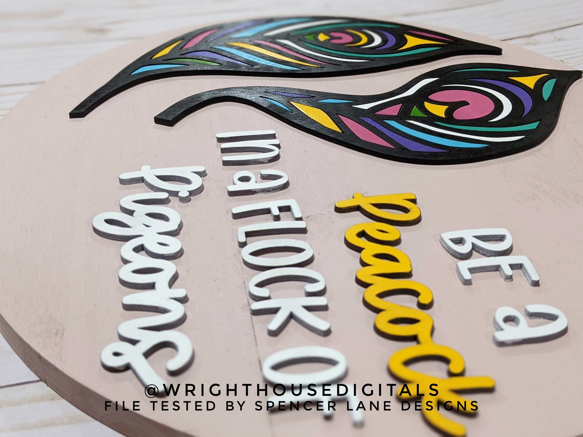 Peacock Feathers Home and Door Hanger Round - Seasonal Sign Making and DIY Kits - Cut File For Glowforge Lasers - Digital SVG File