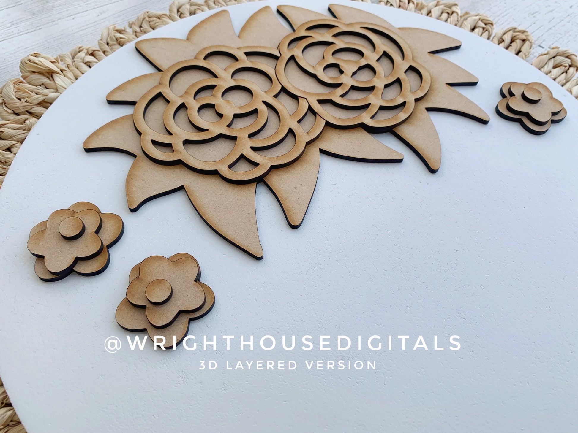 Tropical Summer Roses and Greenery Door Hanger Round - Floral Sign Making and DIY Kits - Cut File For Glowforge Laser - Digital SVG File