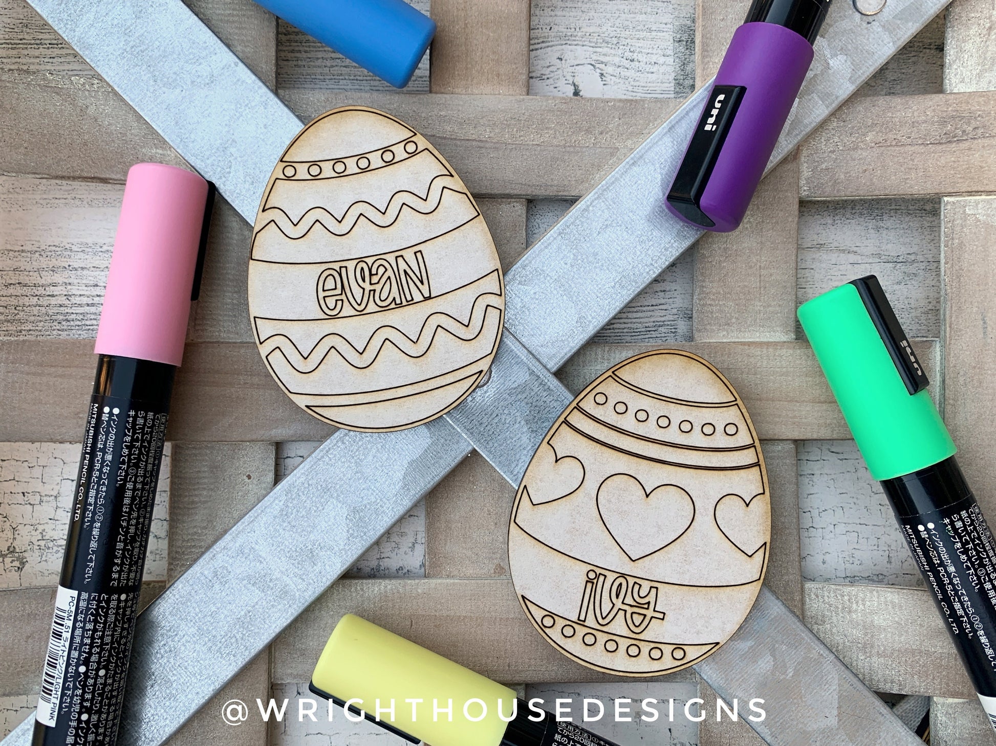 Easter Bunny Color Eggs and Personalizable Basket Tags - Tiered Tray Decor and DIY Kits - Cut File For Glowforge Lasers - Digital SVG File