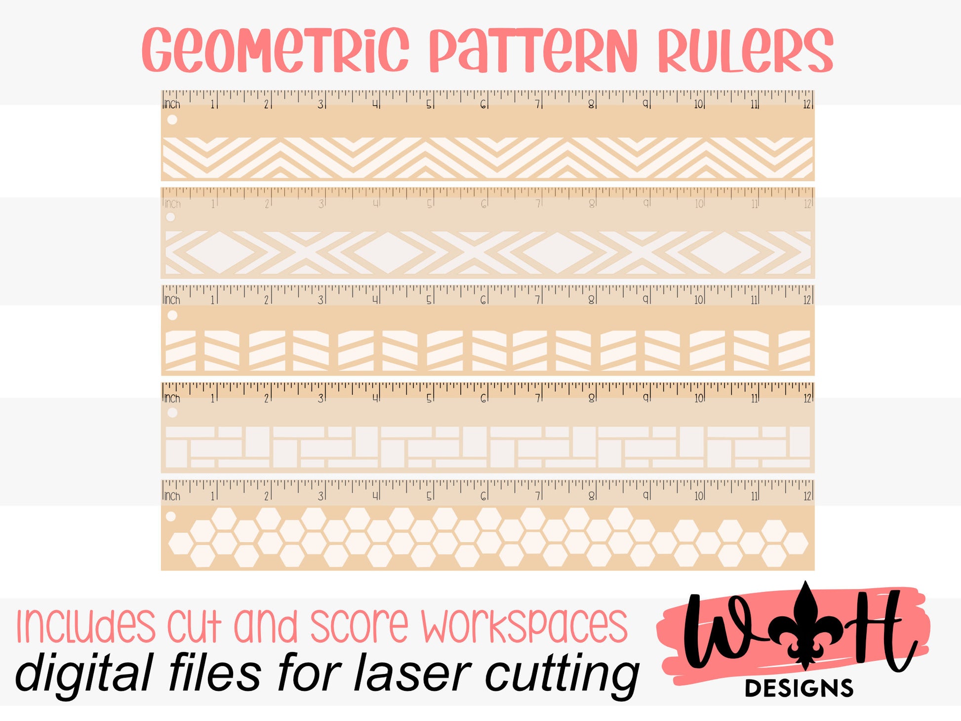 Geometric Pattern Ruler Set For Laser Cutting - Files for Crafters Makers and Product Making - Digital SVG Cut Files For Glowforge Lasers