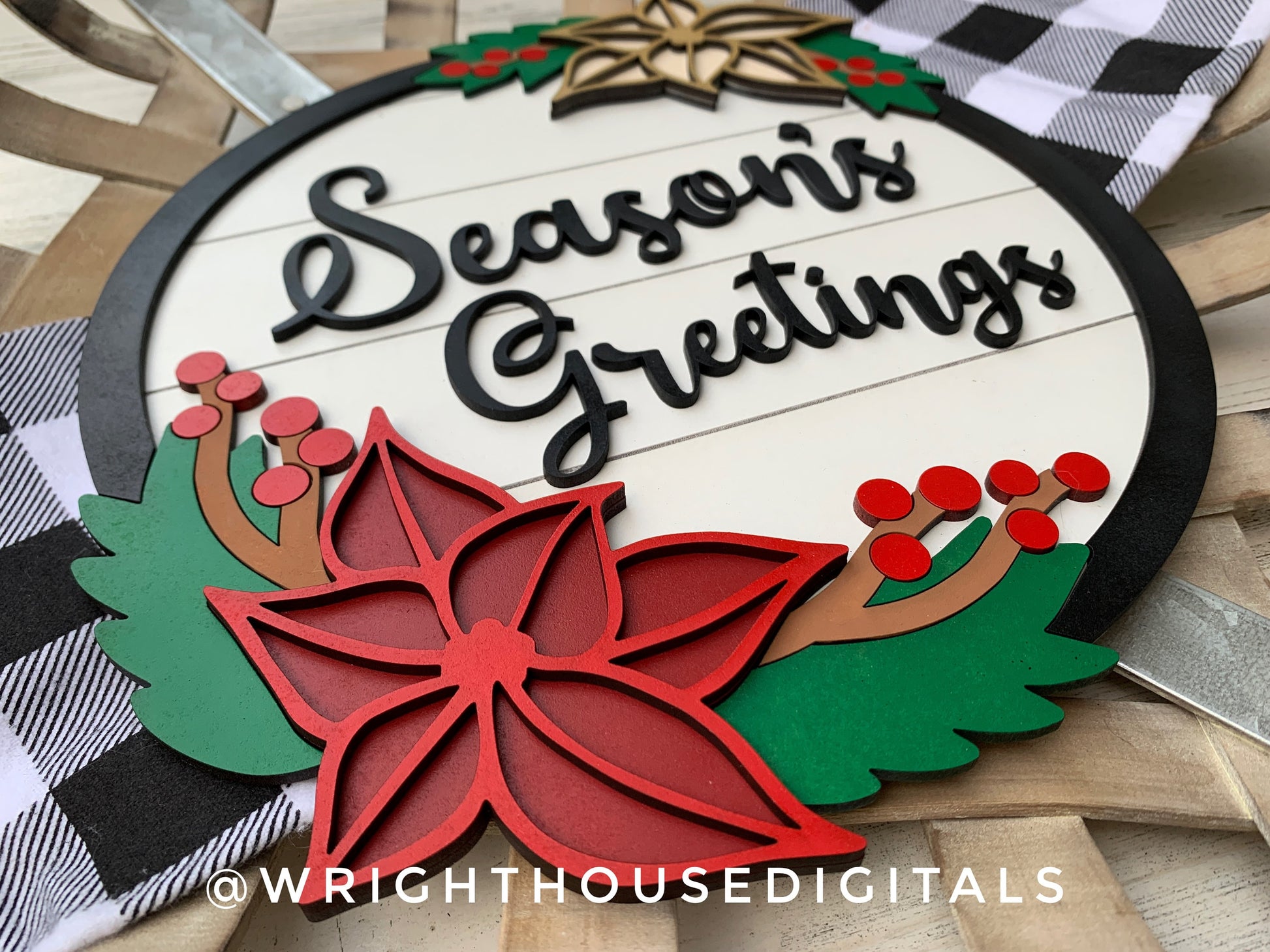 Holiday Poinsettia Floral Sign Bundle - Christmas Sign Making and DIY Kits - Single Line Cut File For Glowforge Lasers - Digital SVG File