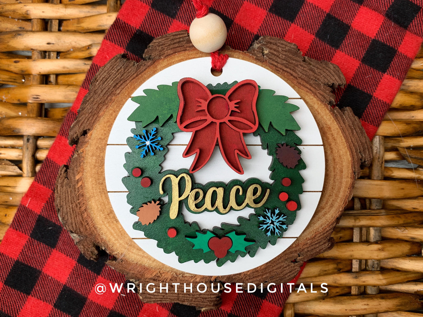 Layered Christmas Word Wreath Ornament Set - Faith Merry Peace Noel - Handdrawn Cut File For Glowforge Lasers - Digital SVG File