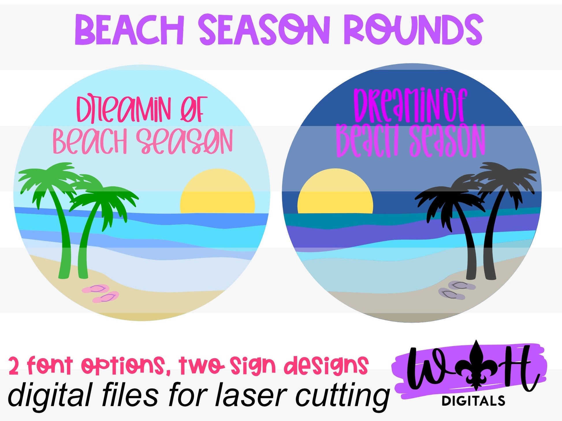 Dreamin of Beach Season Summer Door Hanger Round - Sign Making and DIY Kits - Cut File For Glowforge Lasers - Digital SVG File