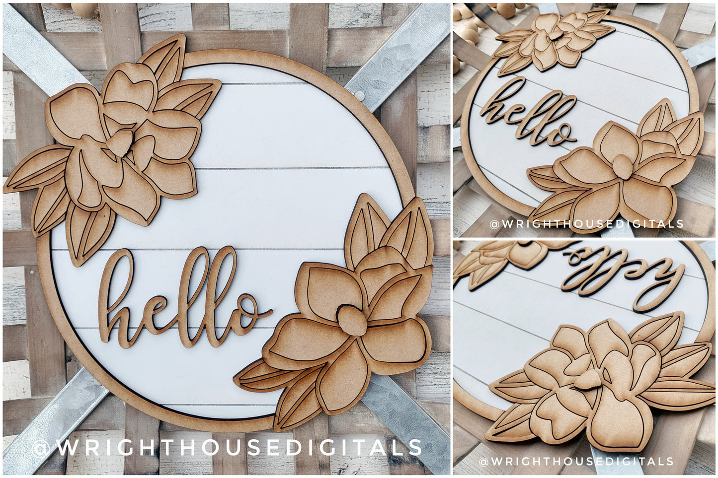 Southern Magnolia Overhanging Floral Sign Bundle - Seasonal Sign Making and DIY Kits - Cut File For Glowforge Lasers - Digital SVG File