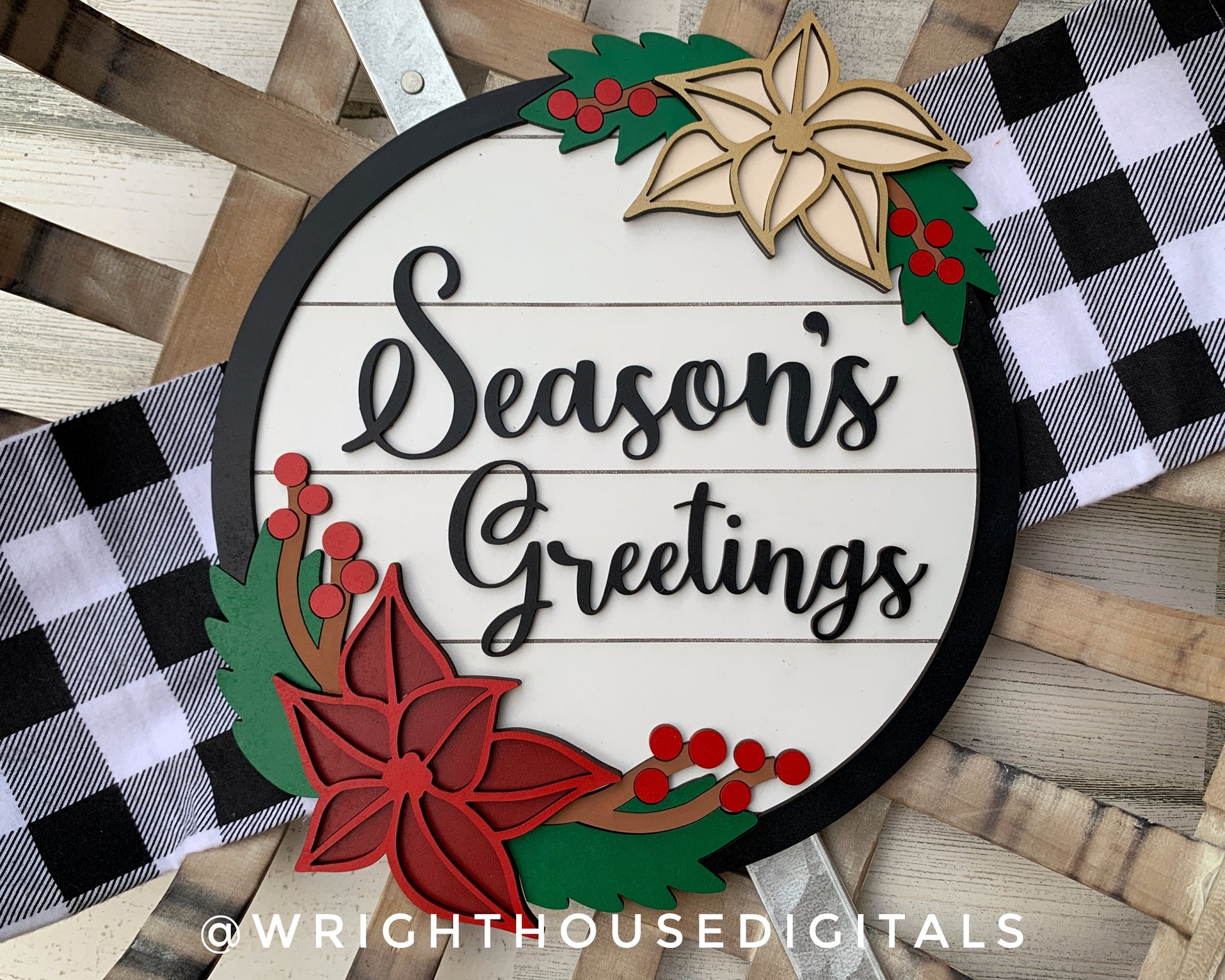 Holiday Poinsettia Floral Sign Bundle - Christmas Sign Making and DIY Kits - Single Line Cut File For Glowforge Lasers - Digital SVG File