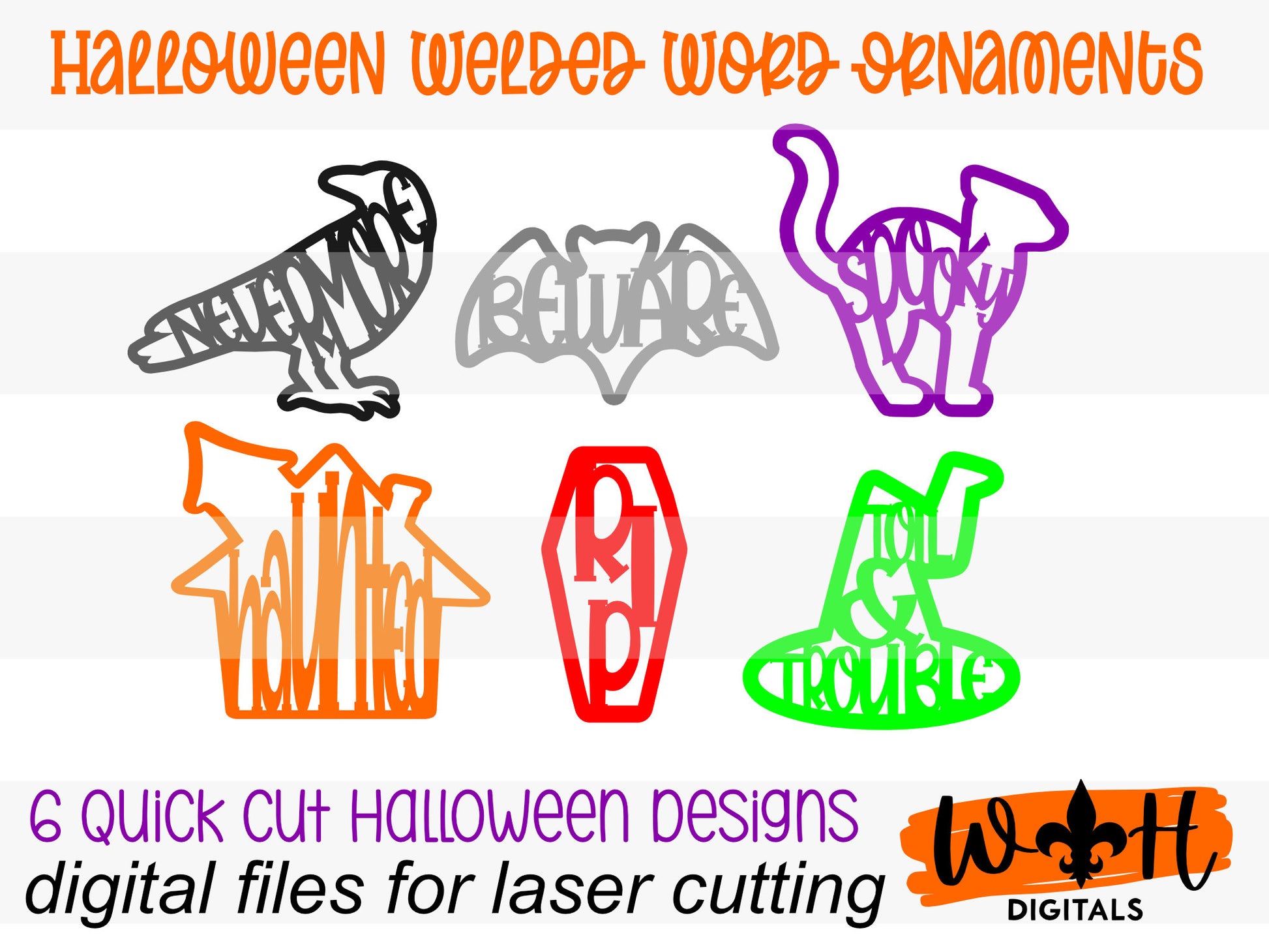 Welded Word Ornament Bundle for Halloween Trees - Seasonal Tiered Tray Decor and DIY Kits - Cut File For Glowforge Lasers - Digital SVG File