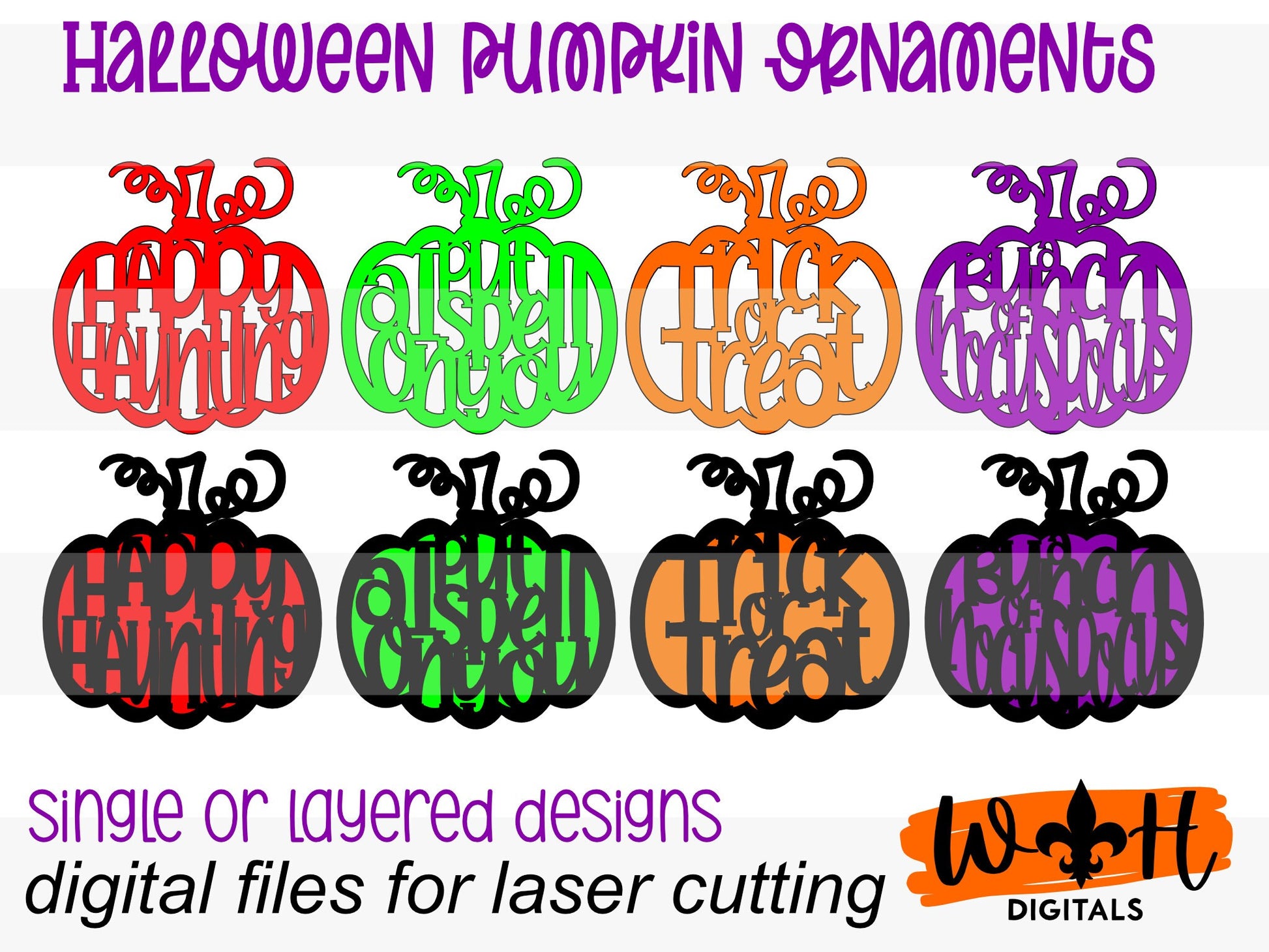 Pumpkin Welded Word Ornament Bundle For Halloween Trees - Trick or Treat Pumpkins - Quick Cut File For Glowforge Lasers - Digital SVG File