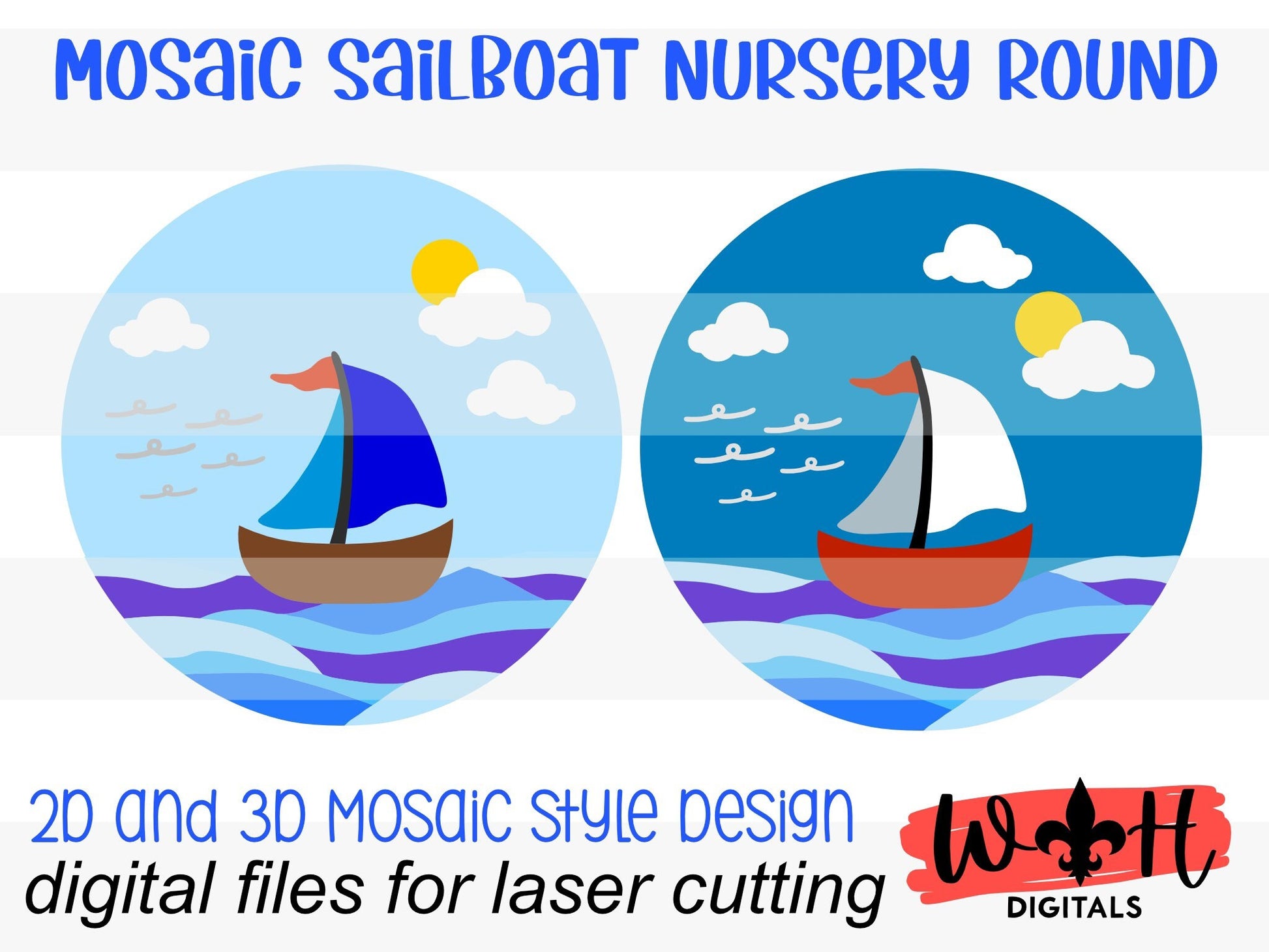 Ocean Waves Nautical Sailboat Baby Nursery Round - Sign Making Home Decor and DIY Kits - Cut File For Glowforge Lasers - Digital SVG File