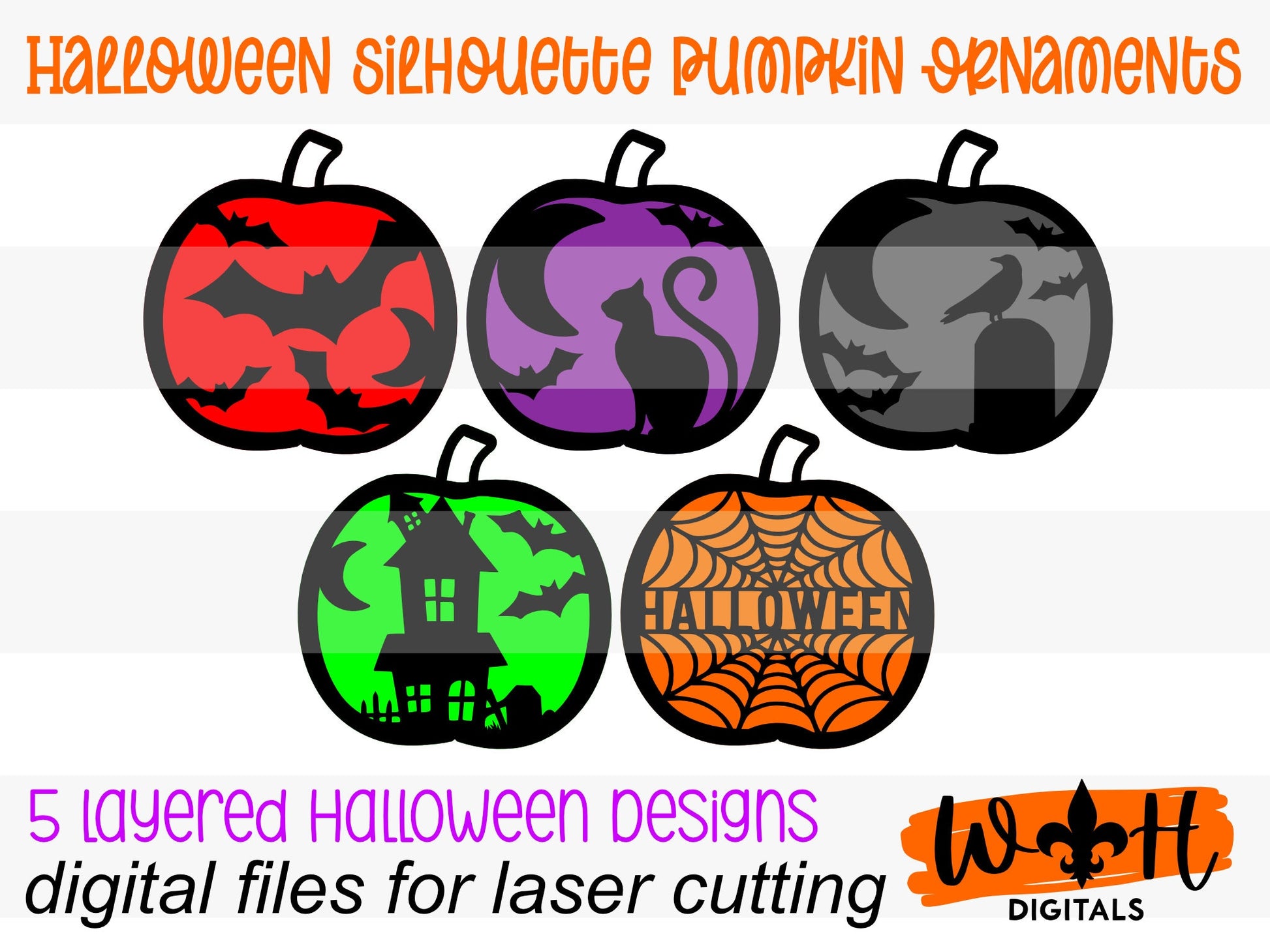 Layered Silhouette Pumpkins Ornament Bundle - Seasonal Tiered Tray Decor and DIY Kits - Cut File For Glowforge Lasers - Digital SVG File