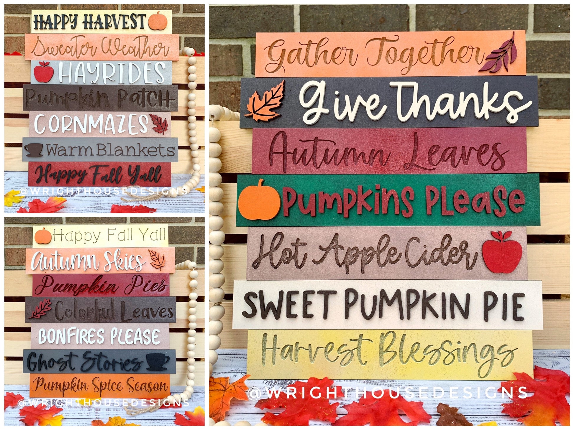 DIGITAL FILE - Fall Yall - Harvest - Thanksgiving - Bucket List Seasonal Stacked Sign Bundle - Laser Cut SVG Files For Glowforge C02 Lasers