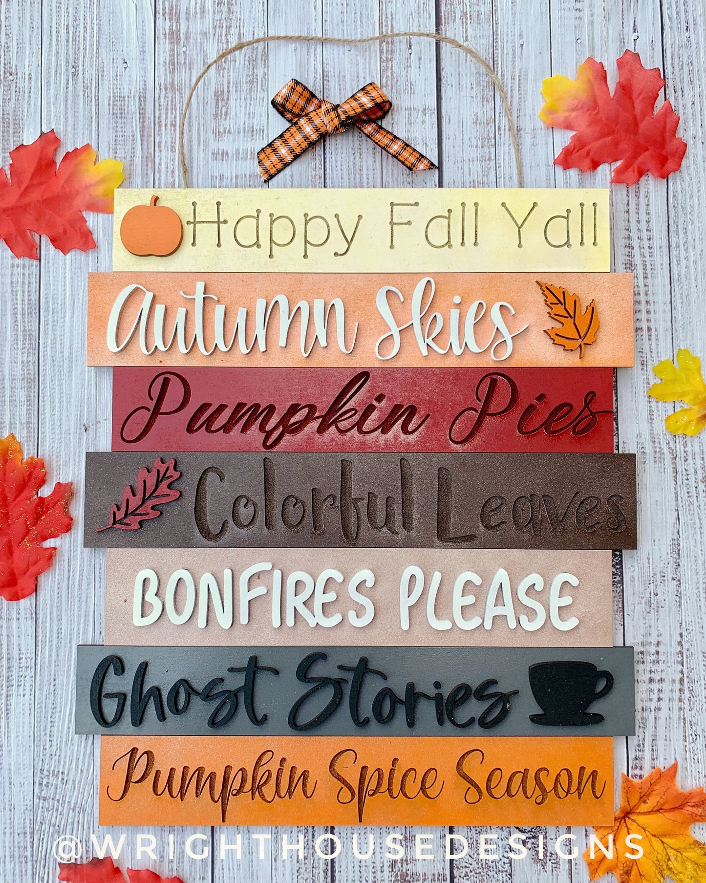 DIGITAL FILE - Happy Fall Yall - Autumn Bucket List Stacked Sign - Seasonal Diy Sign - Laser Cut SVG Files For Glowforge C02 Lasers