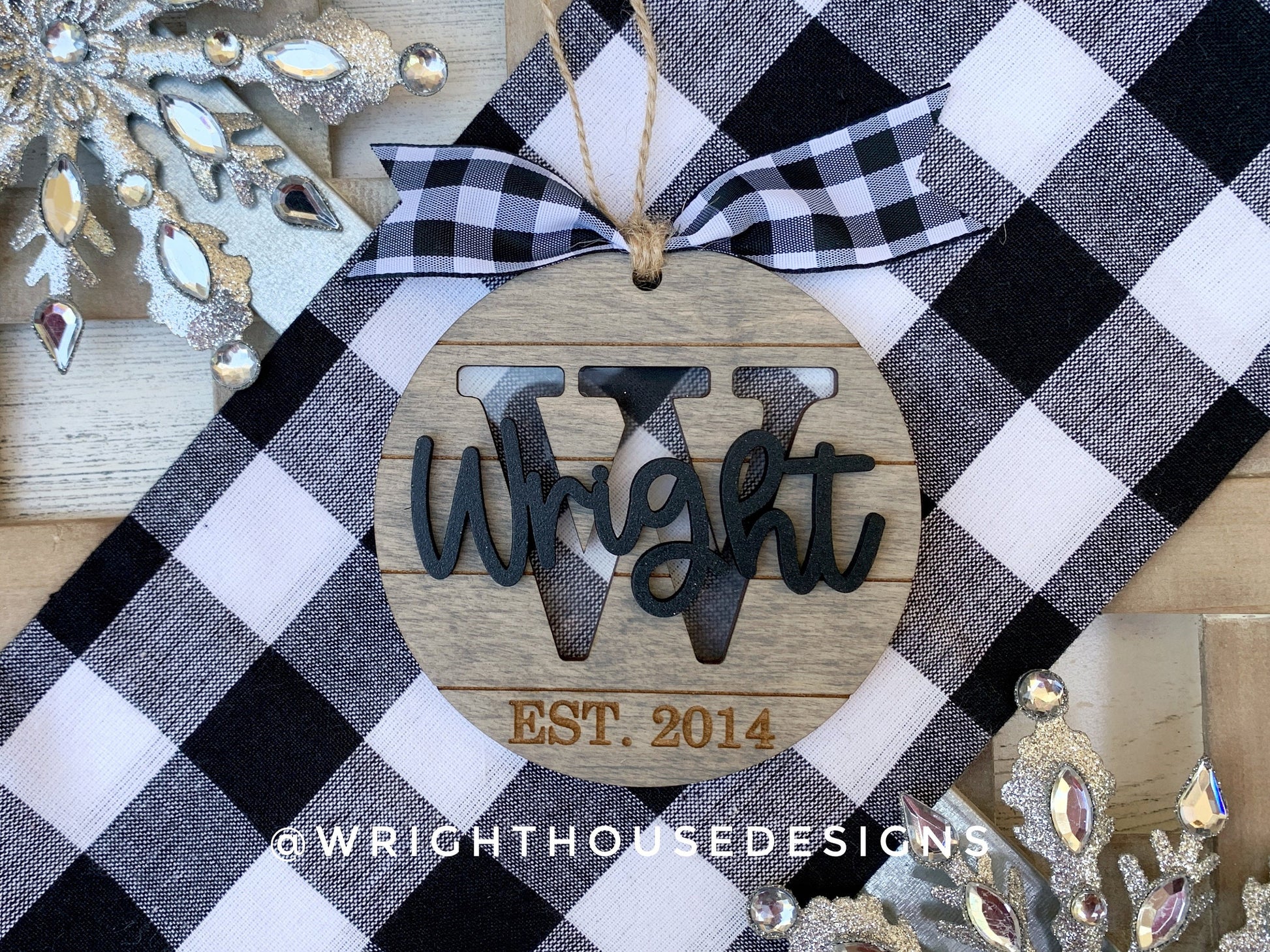 Personalized Monogram - Established Farmhouse Christmas Tree Ornament - Stained Wood - Acrylic - Shiplap Stocking Tag - Holiday Decor