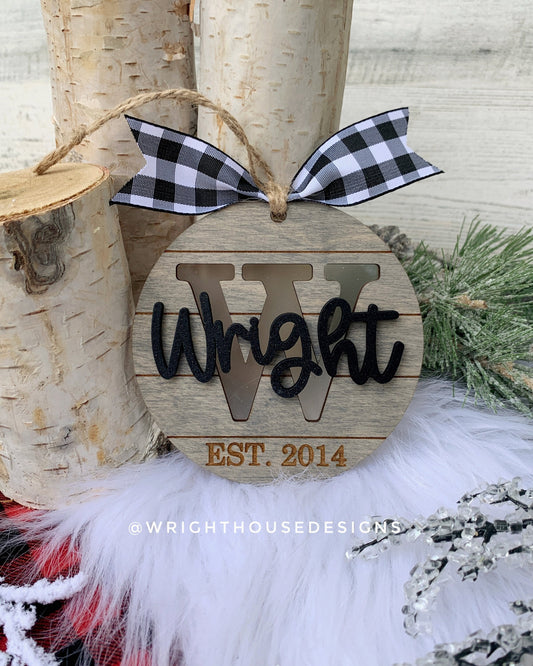 Personalized Monogram - Established Farmhouse Christmas Tree Ornament - Stained Wood - Acrylic - Shiplap Stocking Tag - Holiday Decor