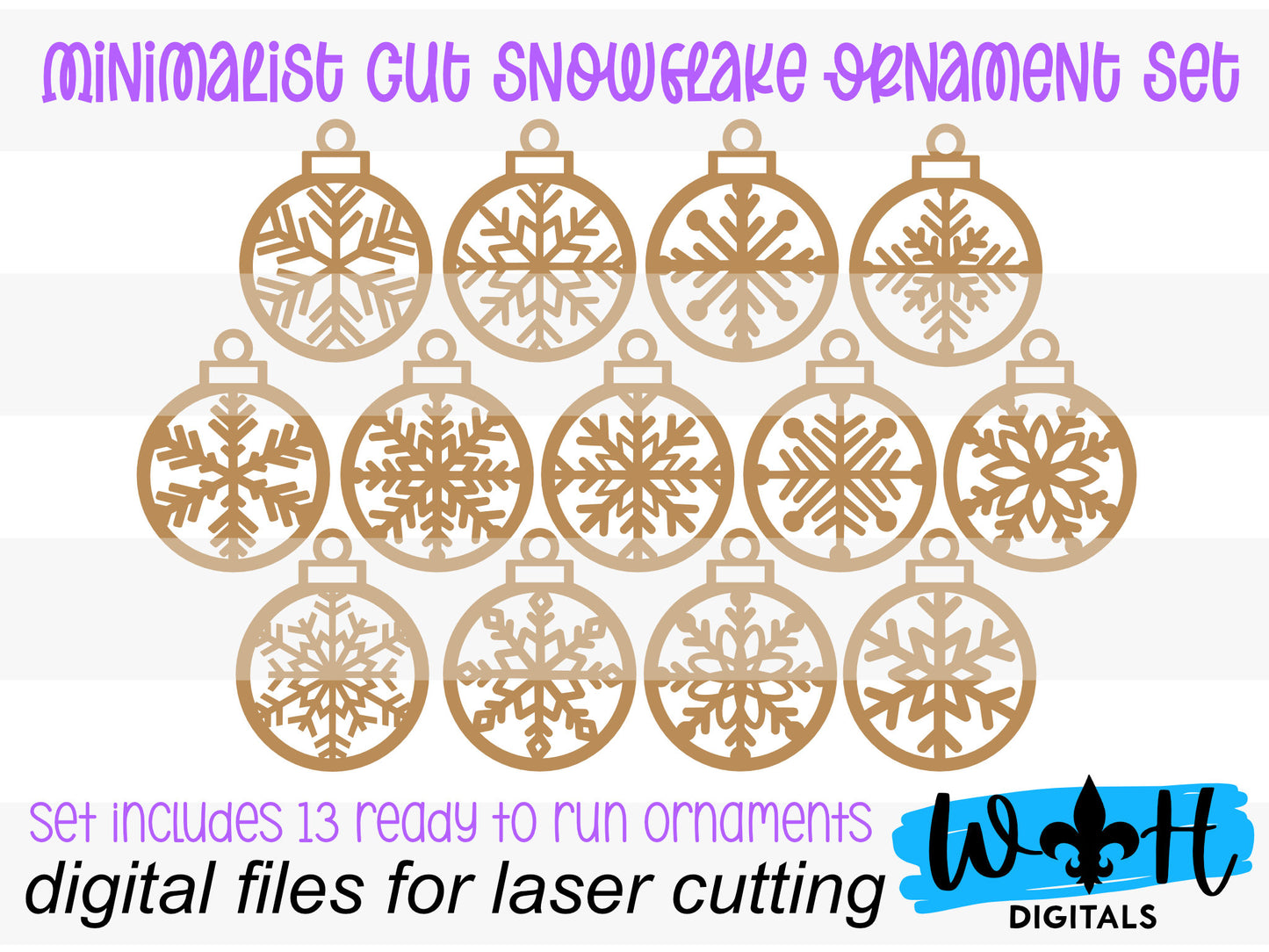 Minimalist Cut Snowflake Christmas Tree Ball Ornament Set - Gift Bag Tag Bundle - Quick Cut File For Glowforge Lasers - Digital SVG File
