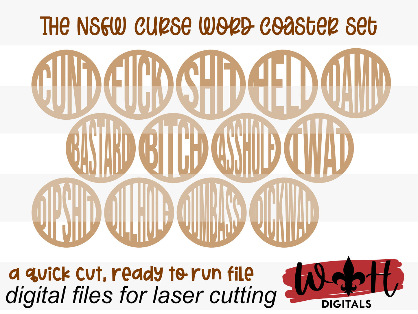 Nsfw Curse Word Coffee and Tea Coaster Set - Quick Cut Files for Laser Making - SVG Cut File For Glowforge - Digital File