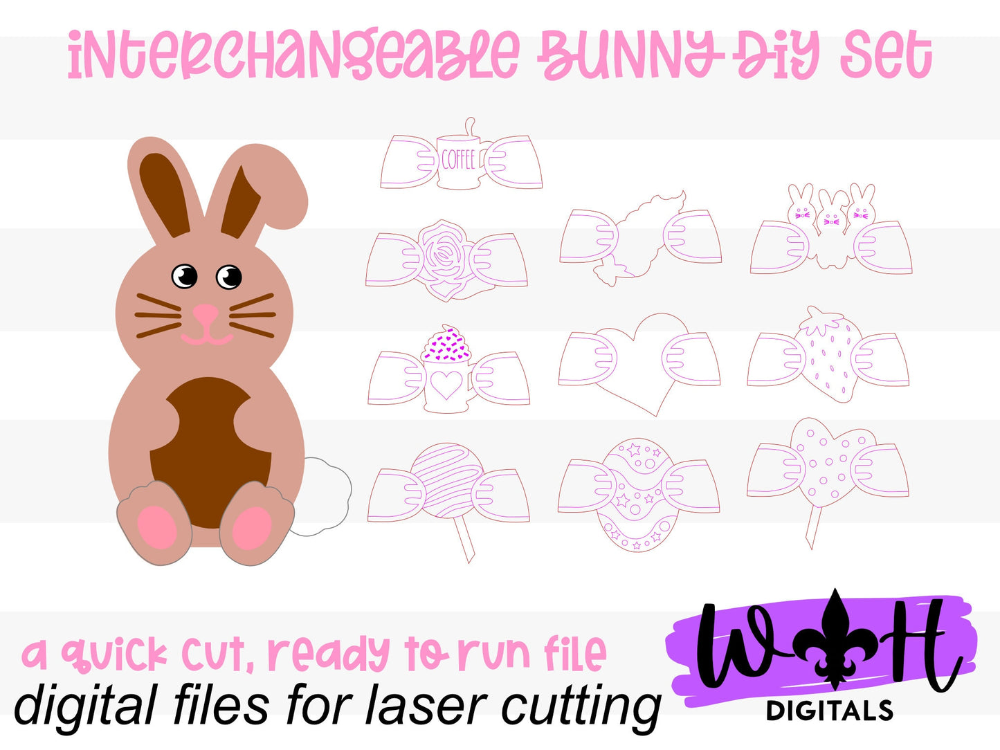 Valentine Easter Bunny Interchangeable Shelf Sitter Round - Seasonal Decor and DIY Kits - Cut File For Glowforge Lasers - Digital SVG File