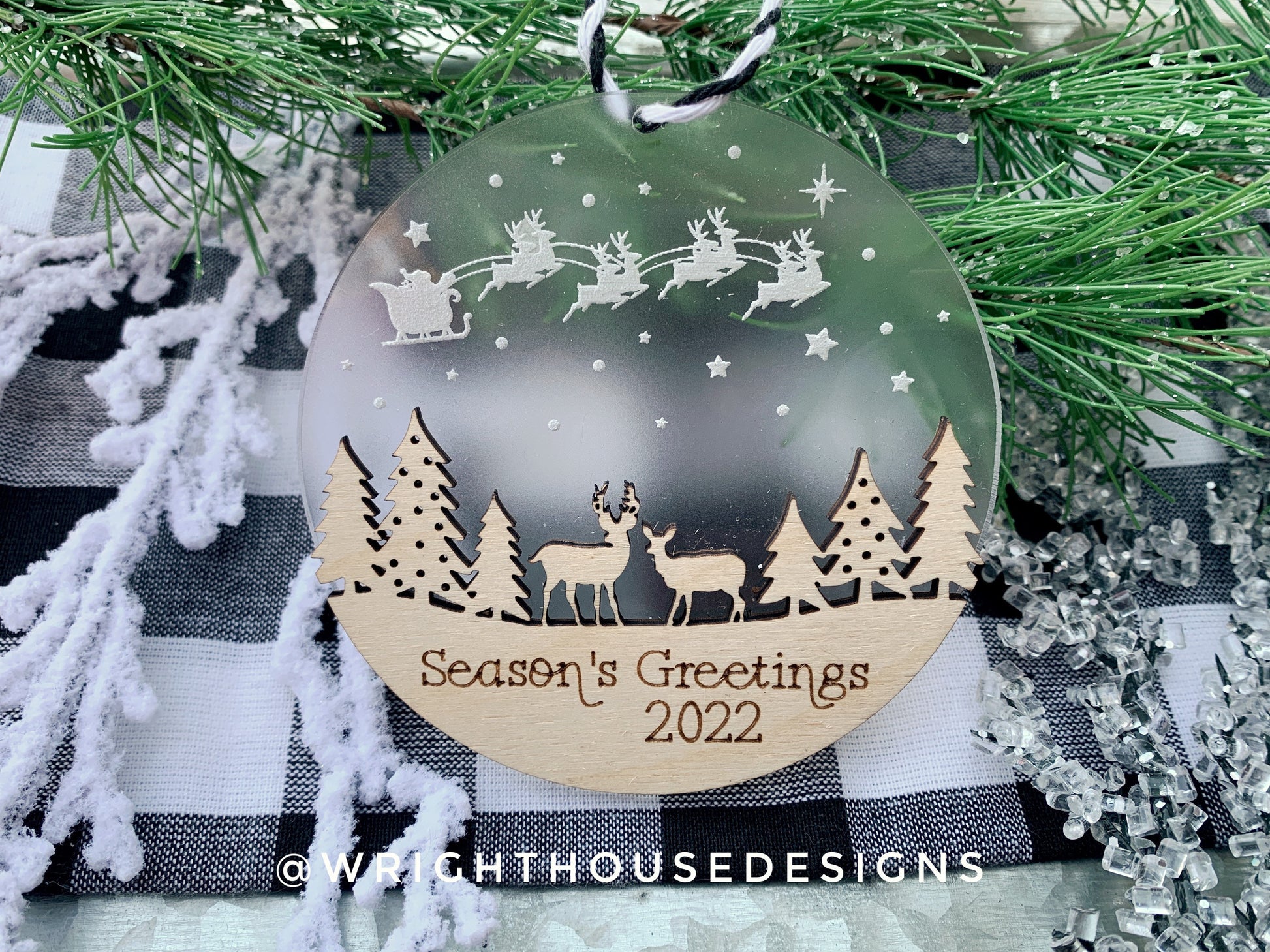 Santa's Sleigh Winter Layered Christmas Ornament Set - Engraved Personalized Christmas Ornaments - Cut File For Glowforge - Digital SVG File