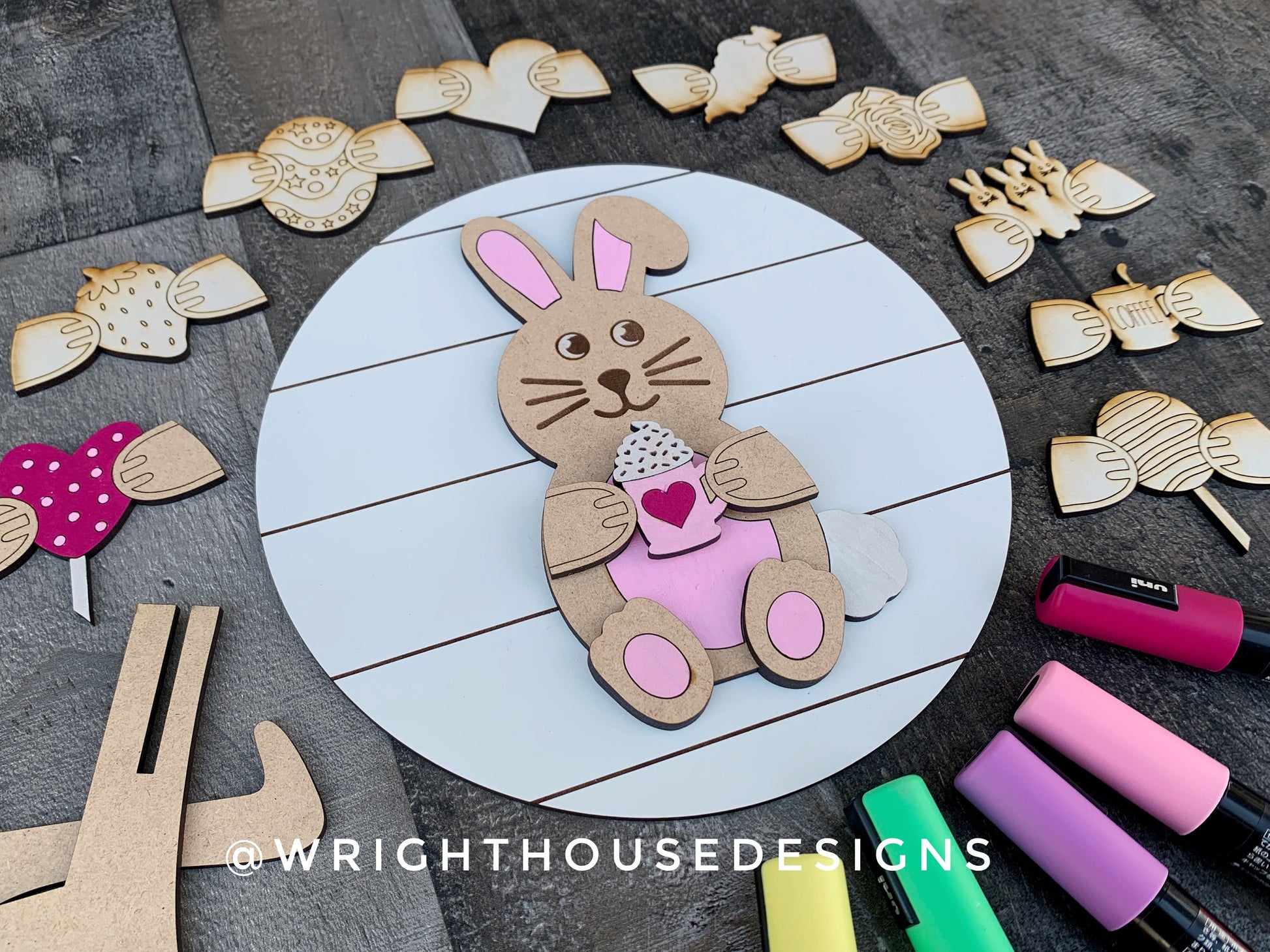 Valentine Easter Bunny Interchangeable Shelf Sitter Round - Seasonal Decor and DIY Kits - Cut File For Glowforge Lasers - Digital SVG File