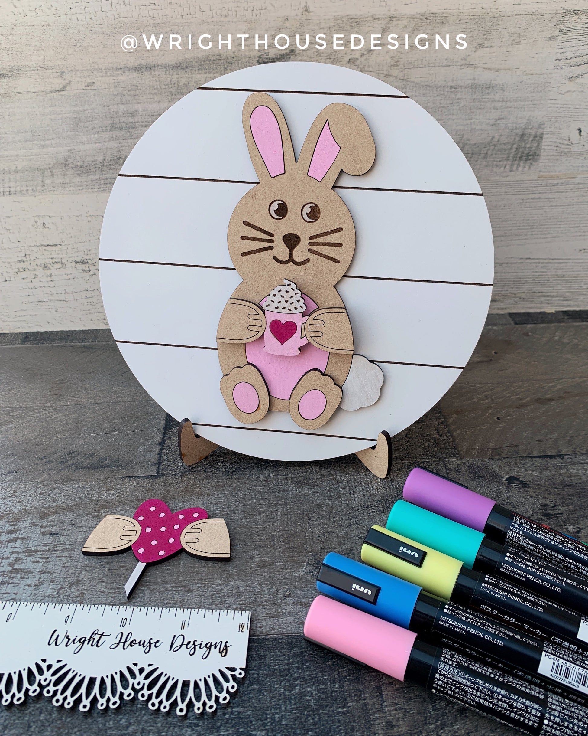 Valentine Easter Bunny Interchangeable Shelf Sitter Round - Seasonal Decor and DIY Kits - Cut File For Glowforge Lasers - Digital SVG File