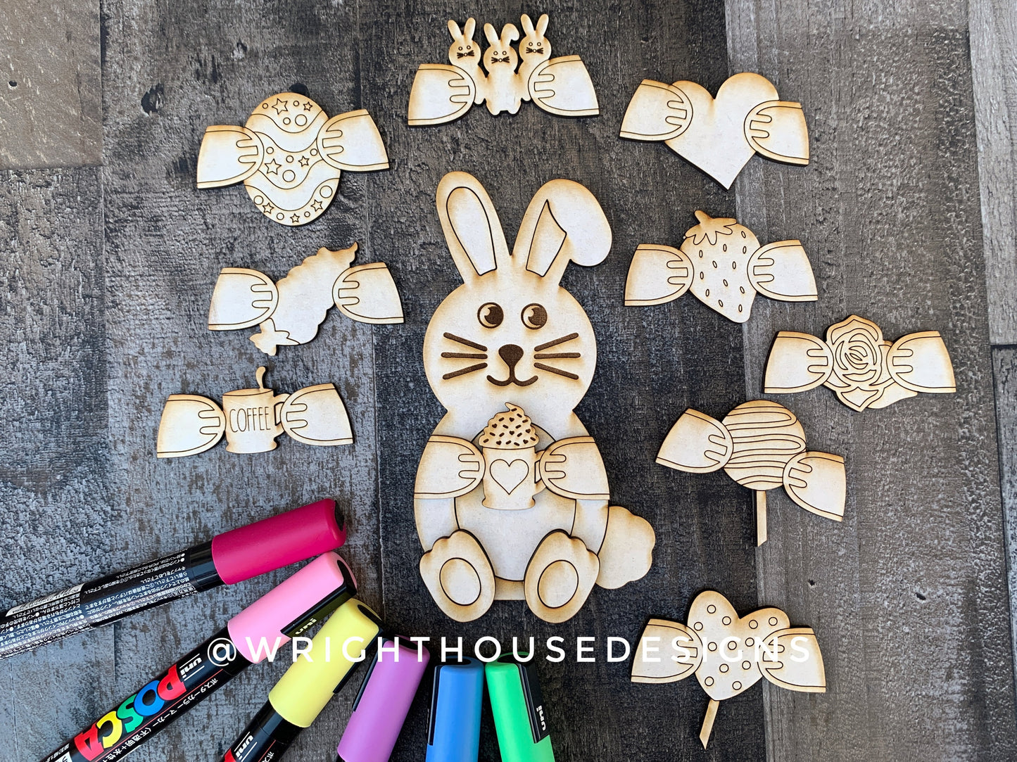 Valentine Easter Bunny Interchangeable Shelf Sitter Round - Seasonal Decor and DIY Kits - Cut File For Glowforge Lasers - Digital SVG File