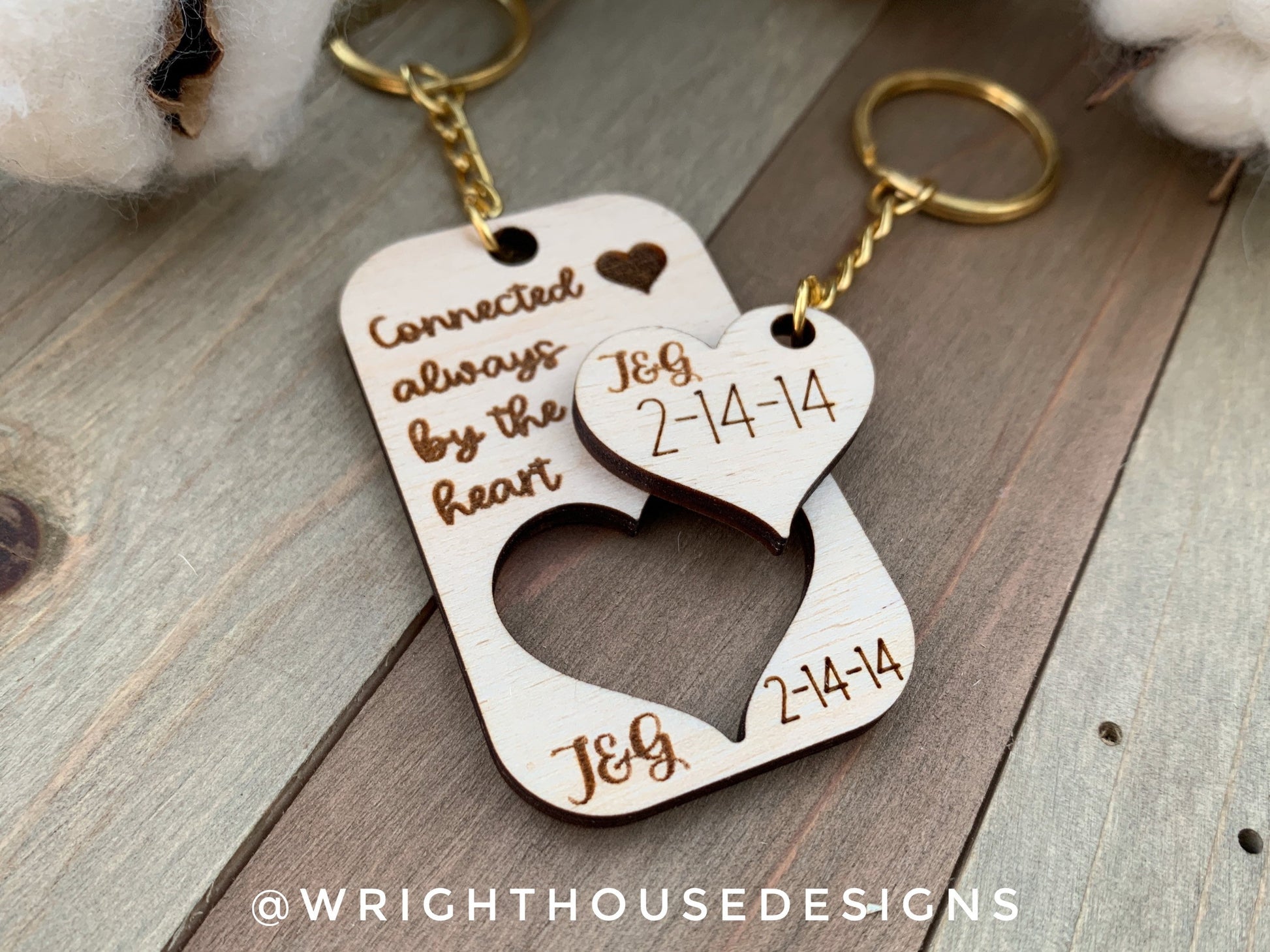 Heart and Puzzle Keychains For Valentine's Day - Couples Personalized Anniversary Gifts - Digital SVG Cut Files For Glowforge Lasers