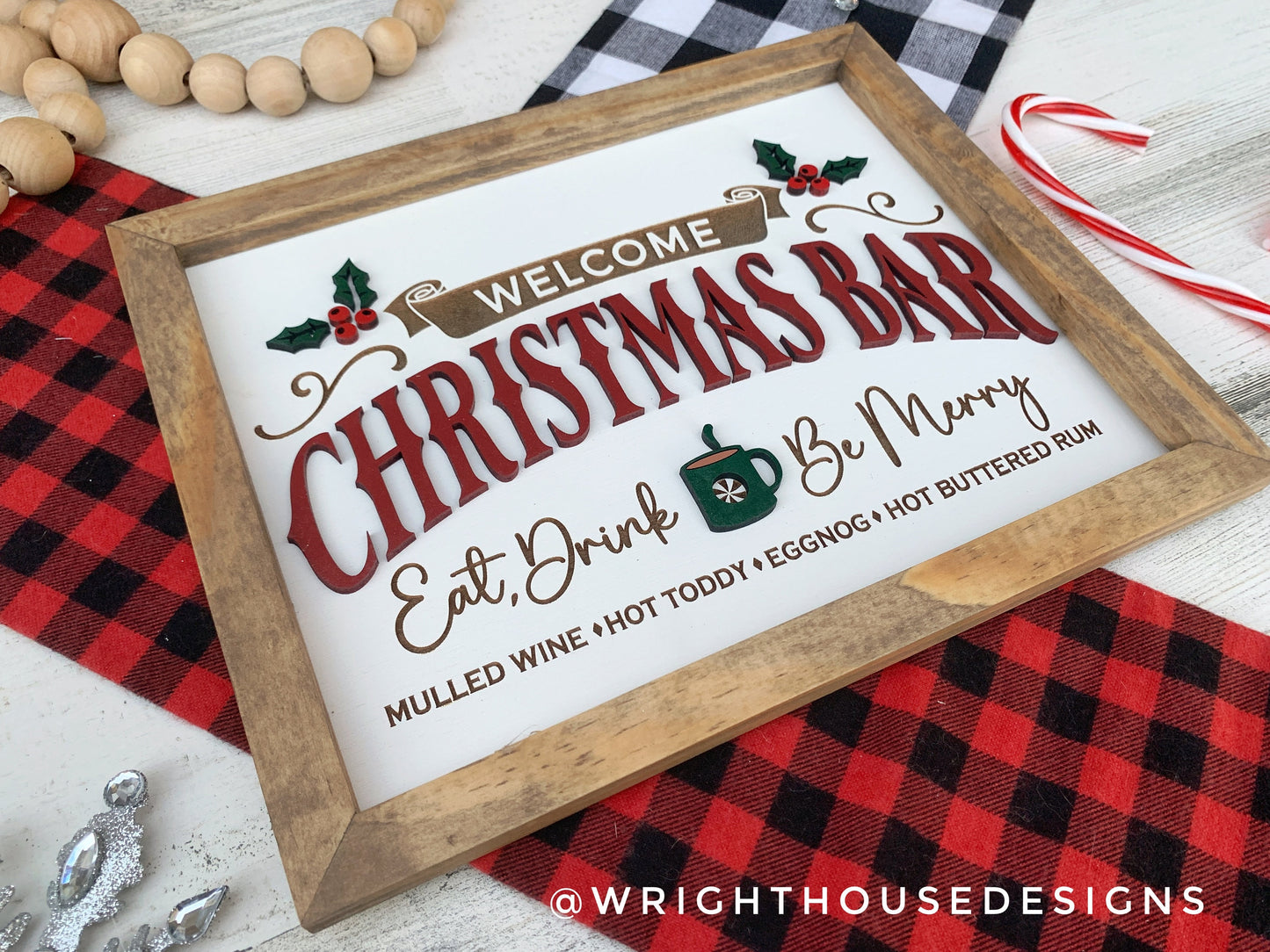 Welcome Christmas Bar - Eat, Drink, & Be Merry Coffee and Cocktail Bar Sign - Seasonal Home Decor - Festive Framed Wall Art - Secret Santa Gift