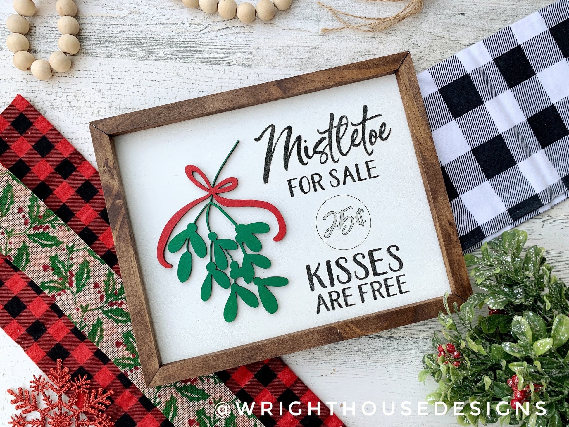 Mistletoe For Sale Kisses Are Free - Christmas Coffee Bar Sign - Seasonal Home Decor - Winter Cottagecore - Festive Wall Art - Couples Gift