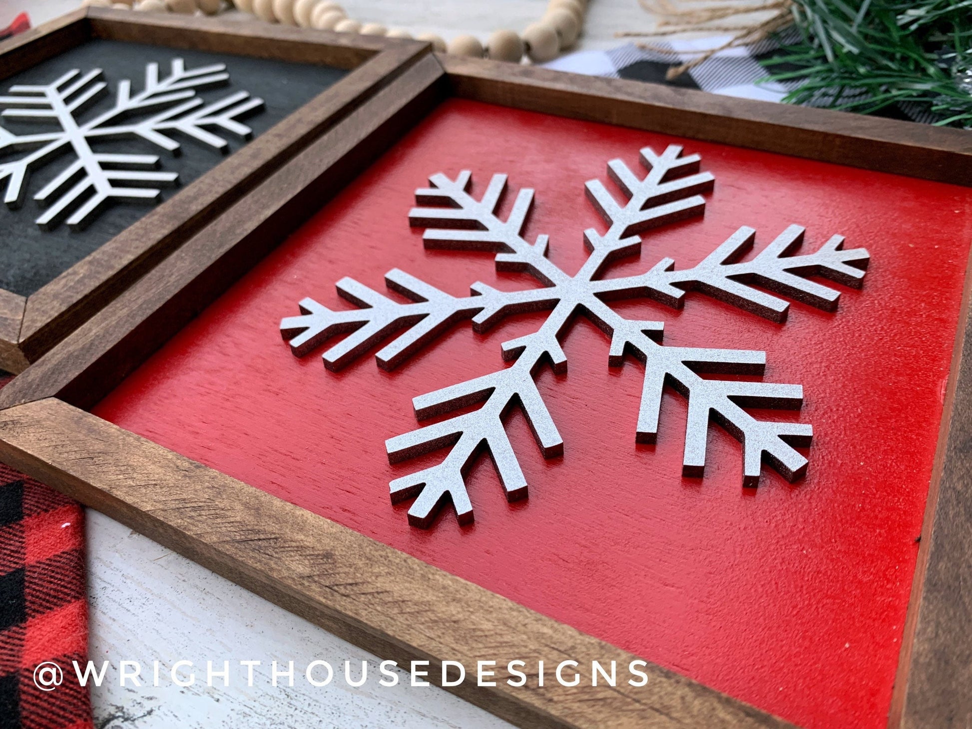 Winter Snowflakes - Christmas Coffee Bar Sign Set - Seasonal Cottagecore Home and Kitchen Decor - Rustic Farmhouse - Snow Framed Wall Art