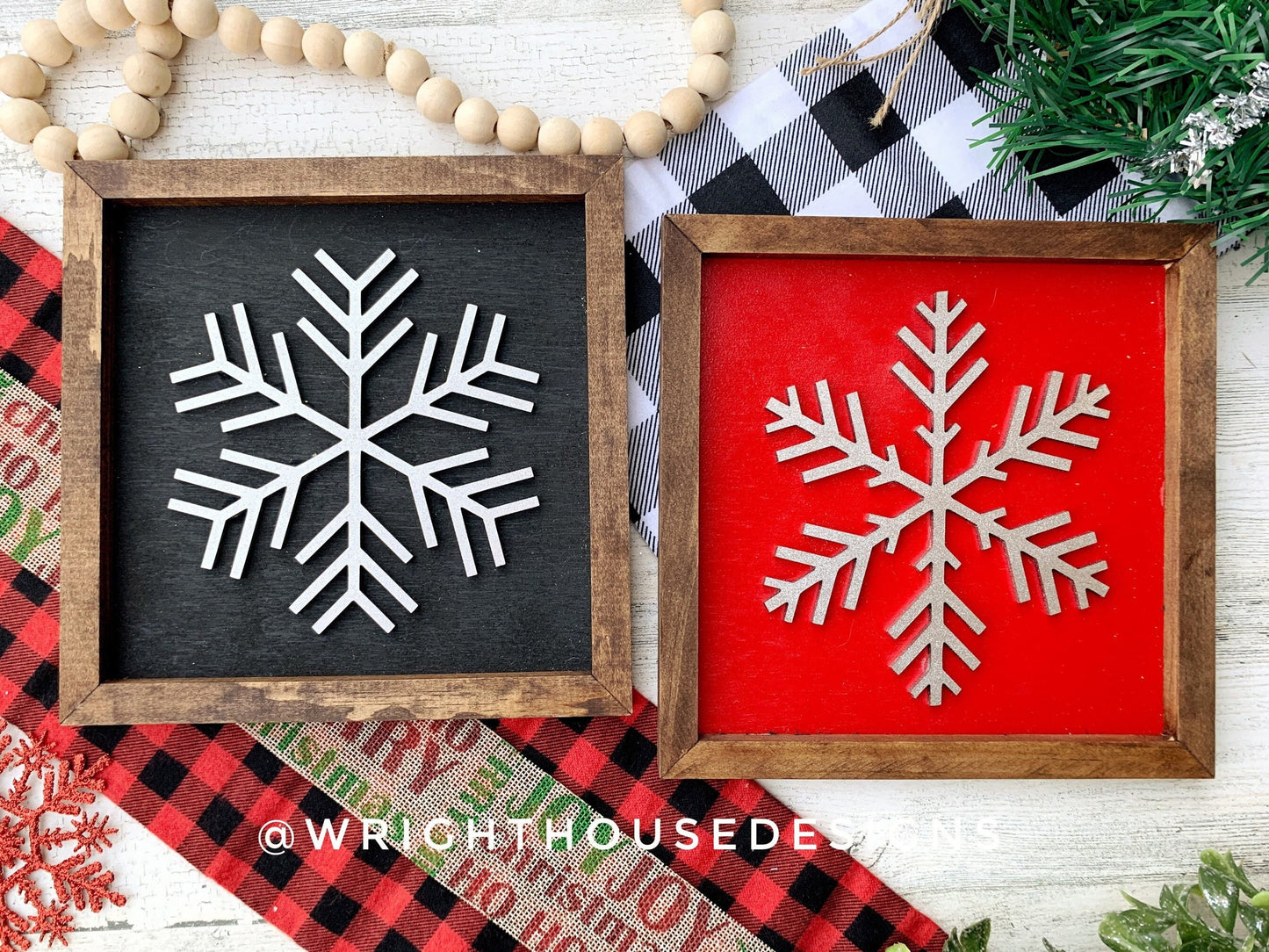 Winter Snowflakes - Christmas Coffee Bar Sign Set - Seasonal Cottagecore Home and Kitchen Decor - Rustic Farmhouse - Snow Framed Wall Art
