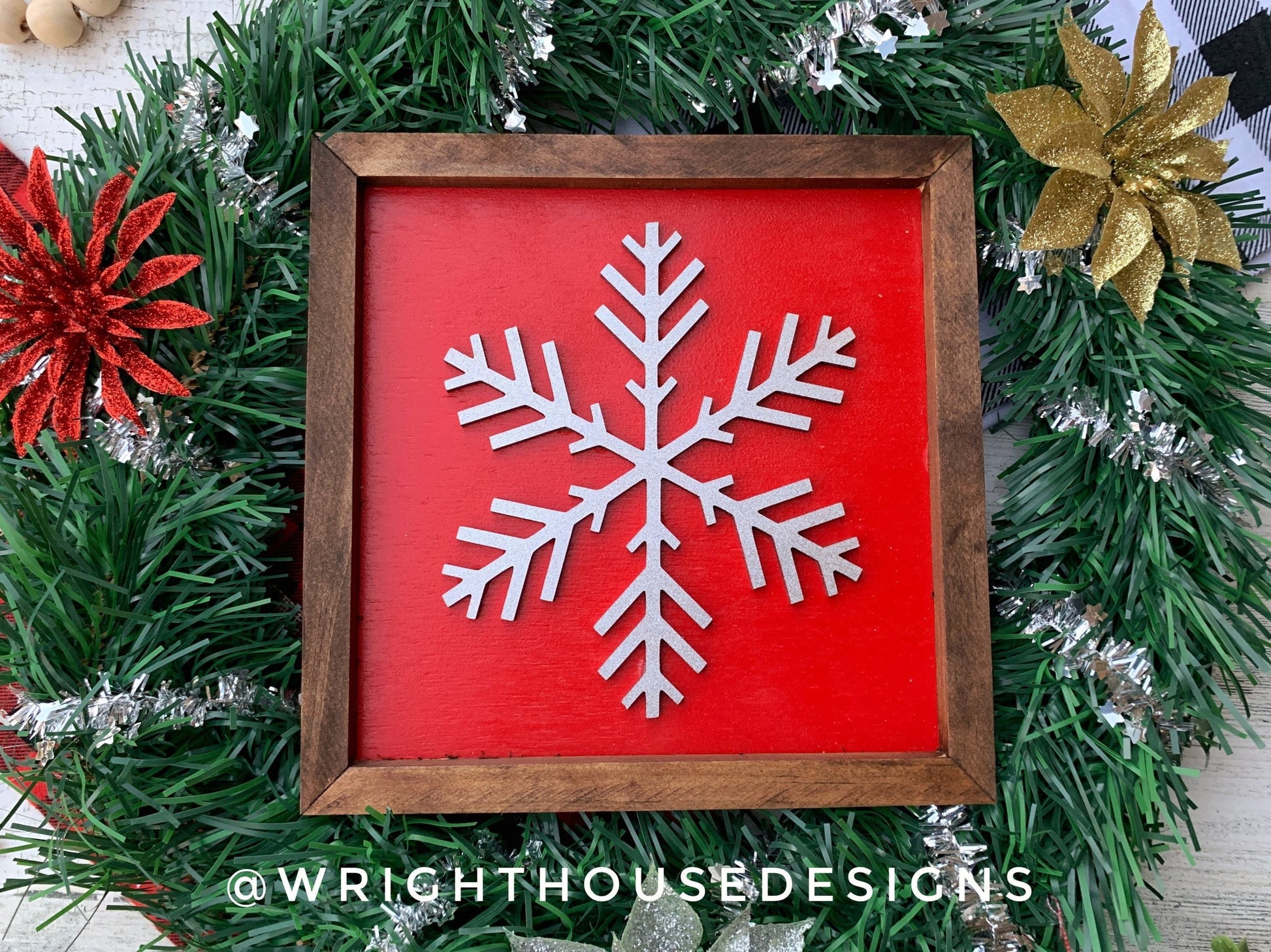 Winter Snowflakes - Christmas Coffee Bar Sign Set - Seasonal Cottagecore Home and Kitchen Decor - Rustic Farmhouse - Snow Framed Wall Art