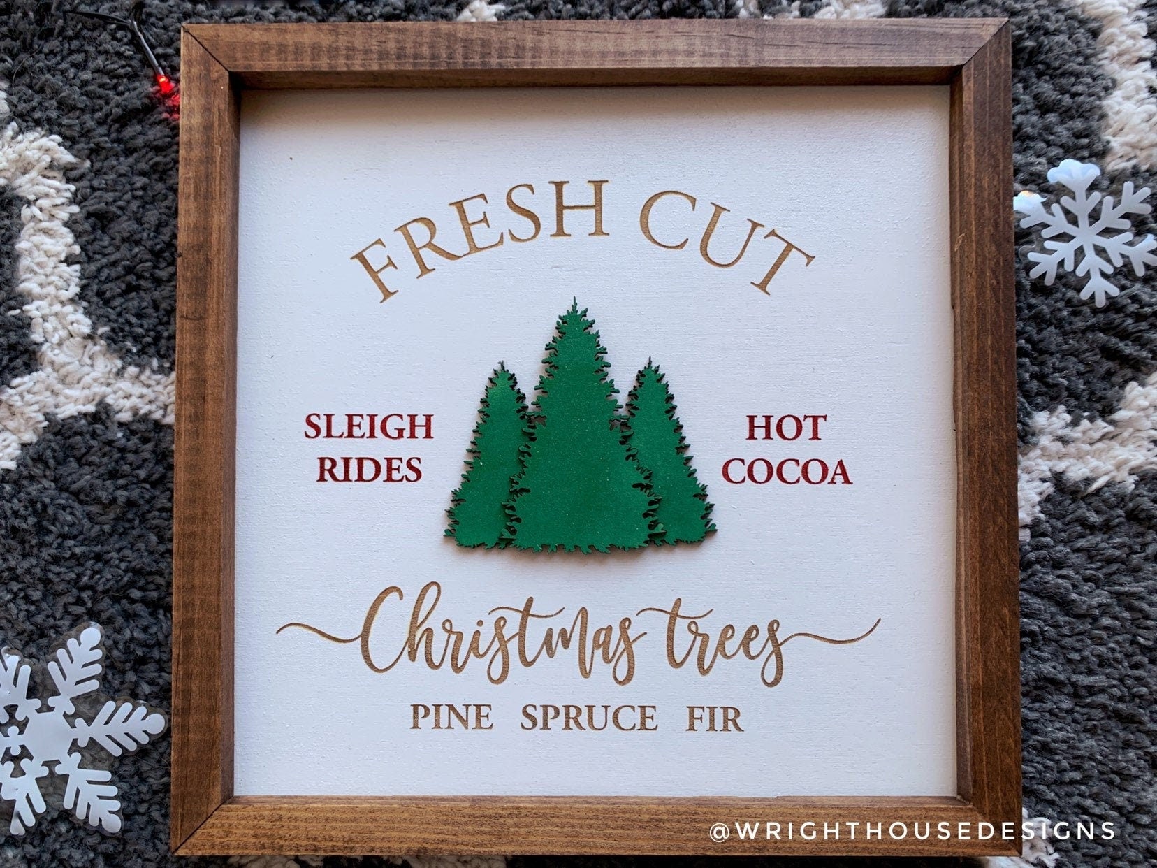 Fresh Cut Christmas Trees - Coffee Bar Sign - Seasonal Home and Kitchen Decor - Winter Cottagecore Framed Wall Art - Holiday Decorations