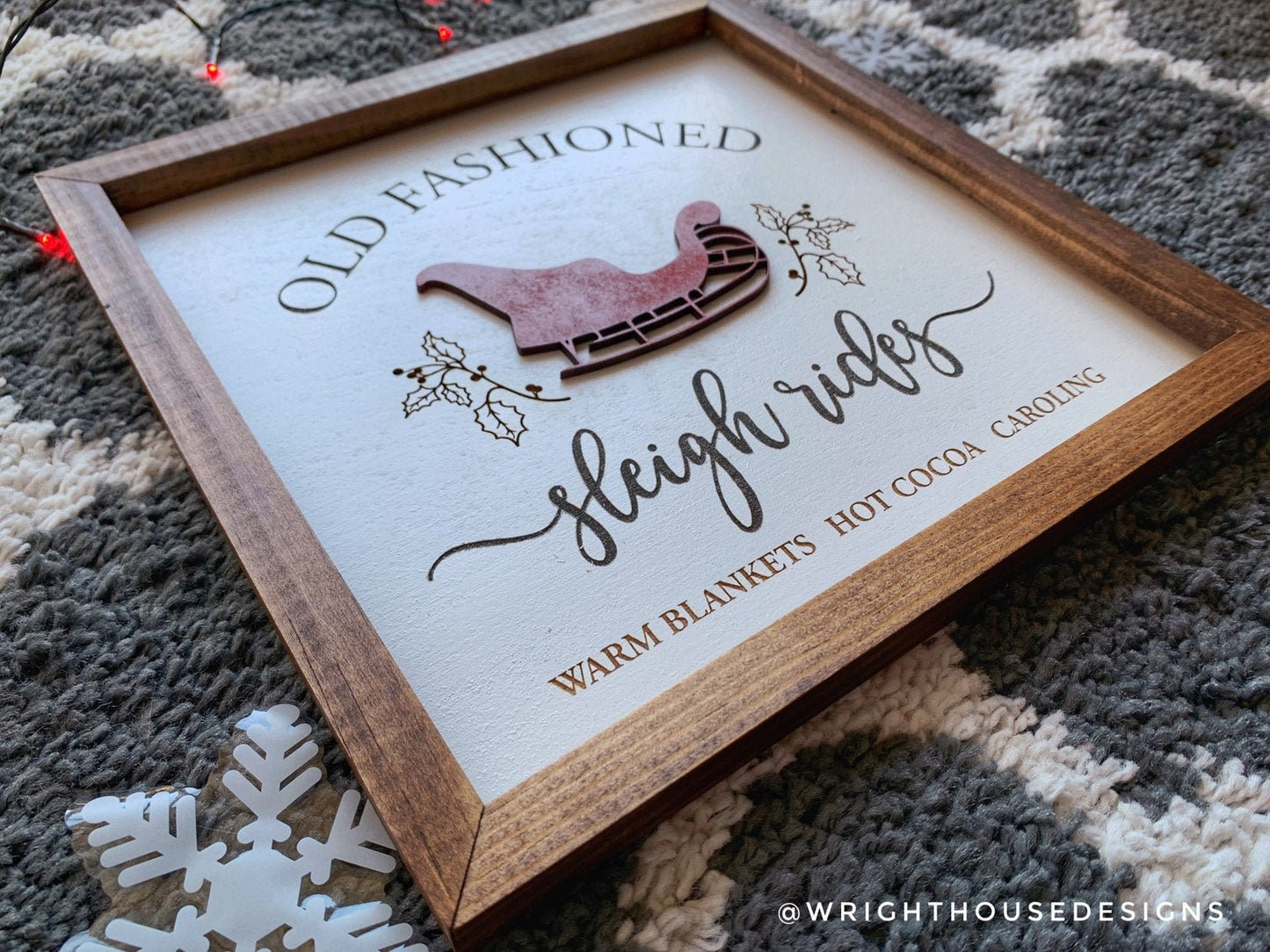 Old Fashioned Sleigh Rides - Coffee Bar Sign - Seasonal Home and Kitchen Decor - Winter Cottagecore Framed Wall Art - Christmas Decorations