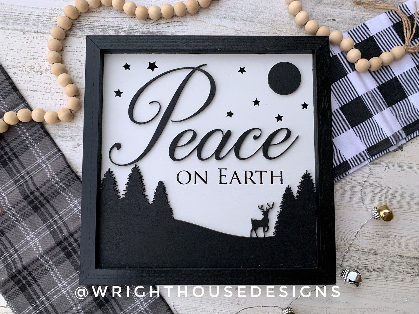 Peace On Earth - Christmas Coffee Bar Sign - Seasonal Home and Kitchen Decor - Handcrafted Wooden Framed Wall Art - Holiday Decorations