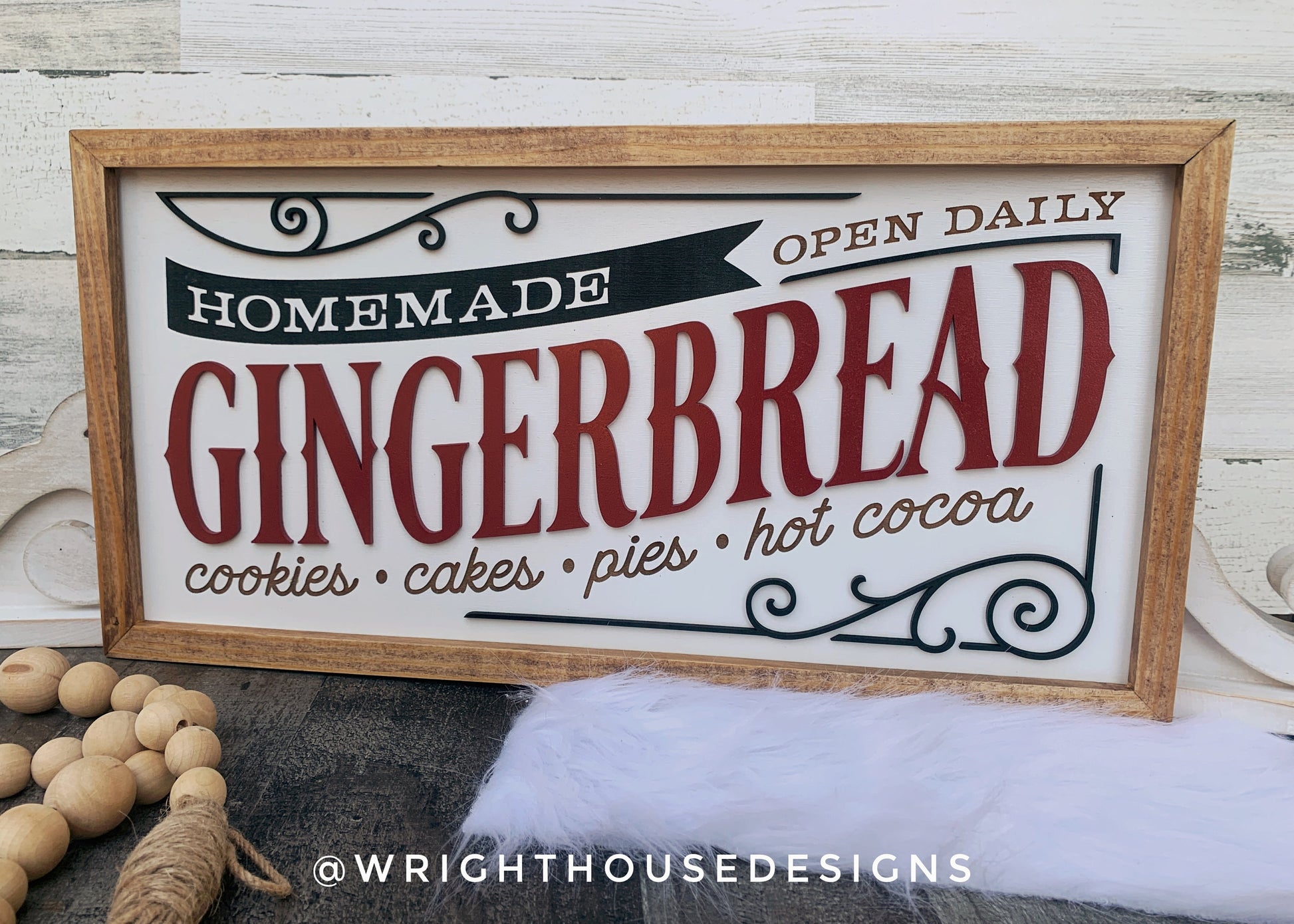 Homemade Gingerbread - Christmas Coffee Bar Sign - Seasonal Home and Kitchen Decor - Handcrafted Wooden Framed Wall Art - Holiday Decoration