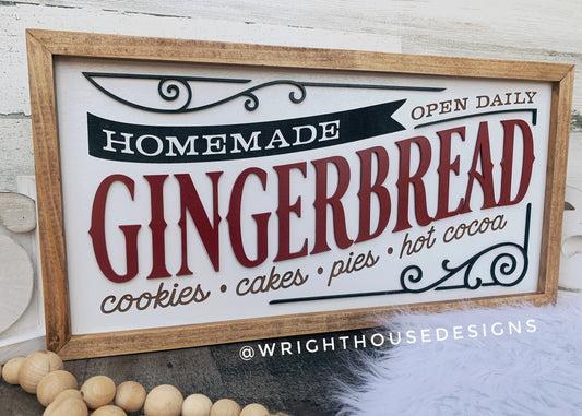 Homemade Gingerbread - Christmas Coffee Bar Sign - Seasonal Home and Kitchen Decor - Handcrafted Wooden Framed Wall Art - Holiday Decoration