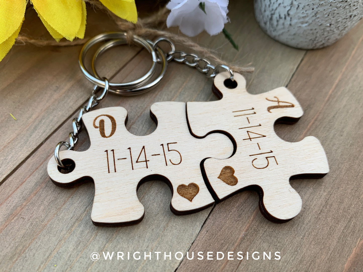 Heart and Puzzle Keychains For Valentine's Day - Couples Personalized Anniversary Gifts - Digital SVG Cut Files For Glowforge Lasers